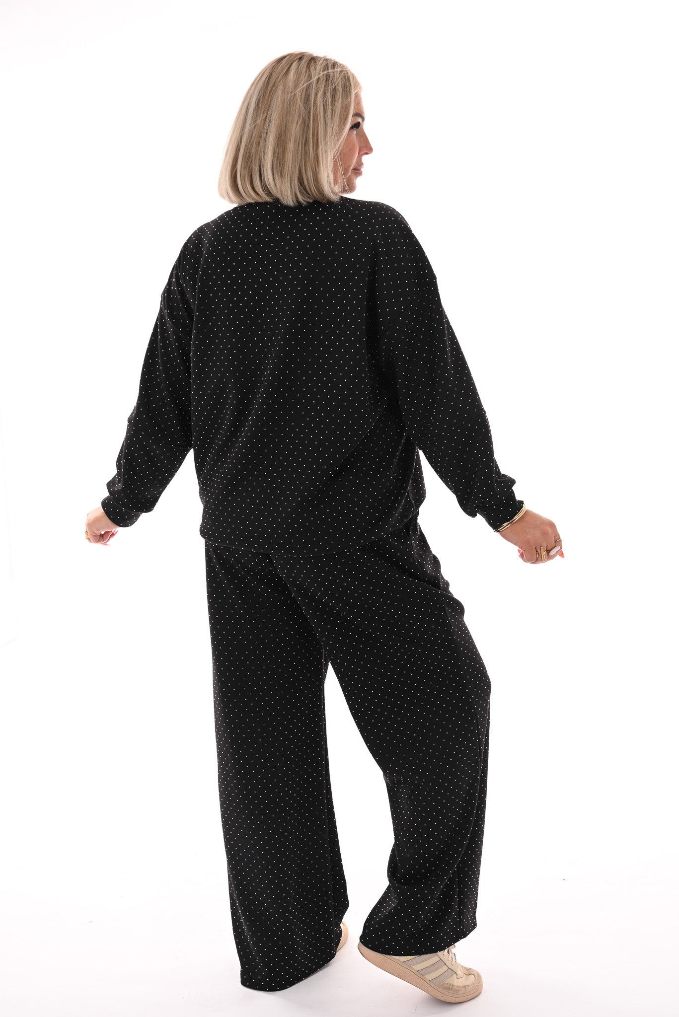 Tweedelig pak applicatie met strass zwart