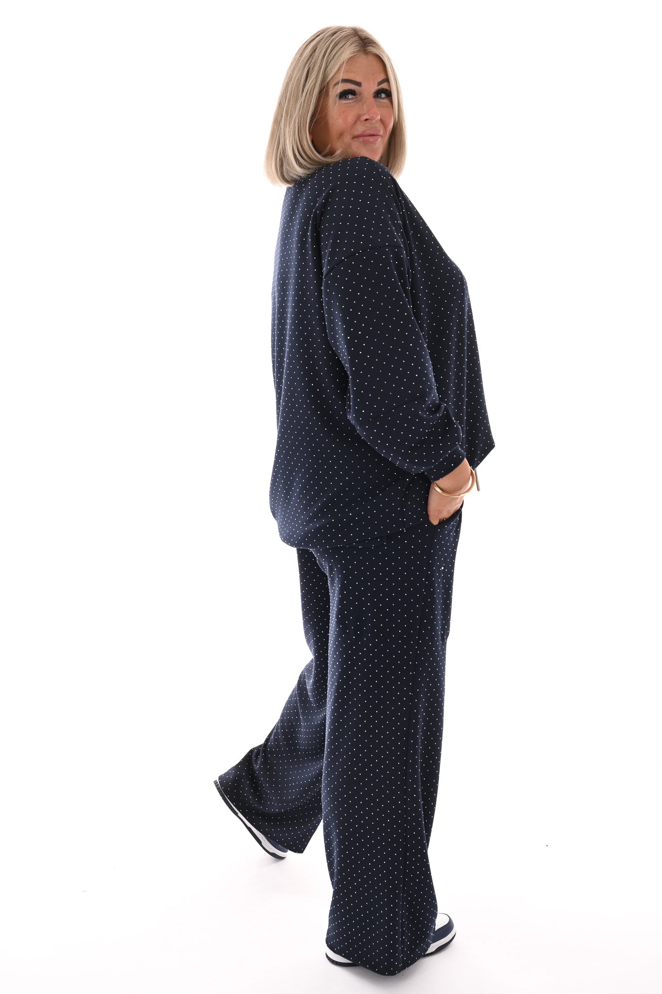 Tweedelig pak applicatie met strass marineblauw