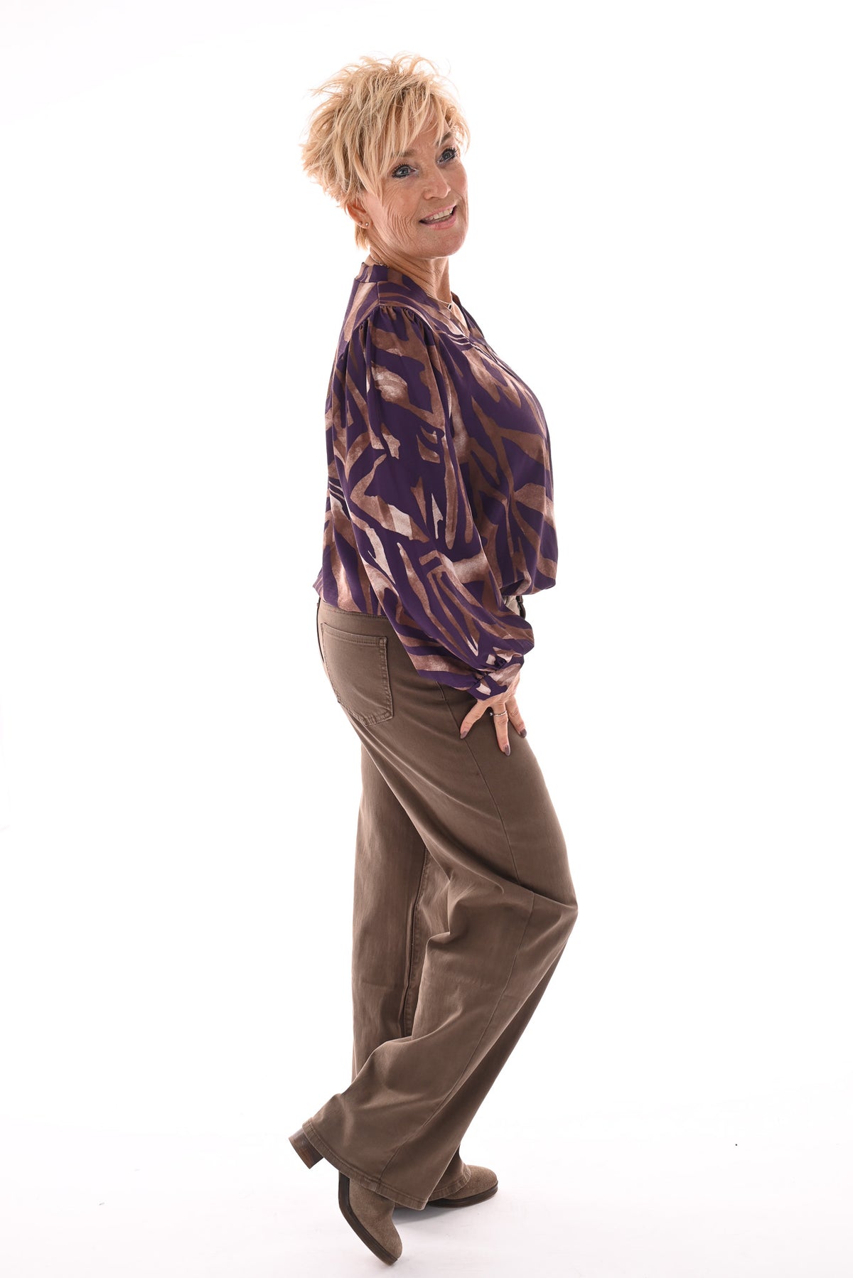 Top v-hals abstracte print paars