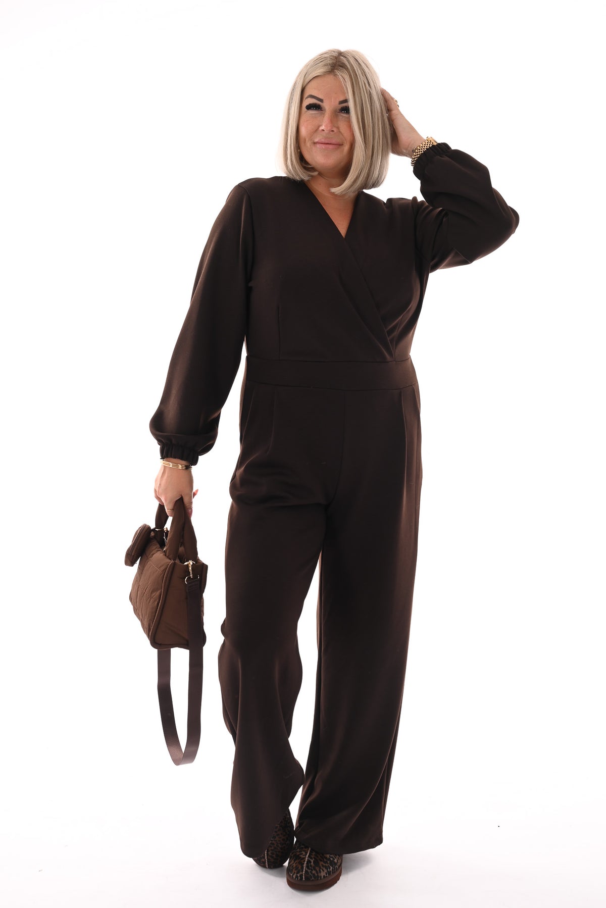 Jumpsuit deluxe v-hals uni donkerbruin