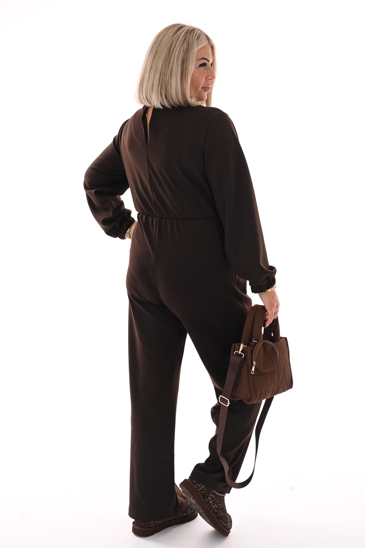 Jumpsuit deluxe v-hals uni donkerbruin