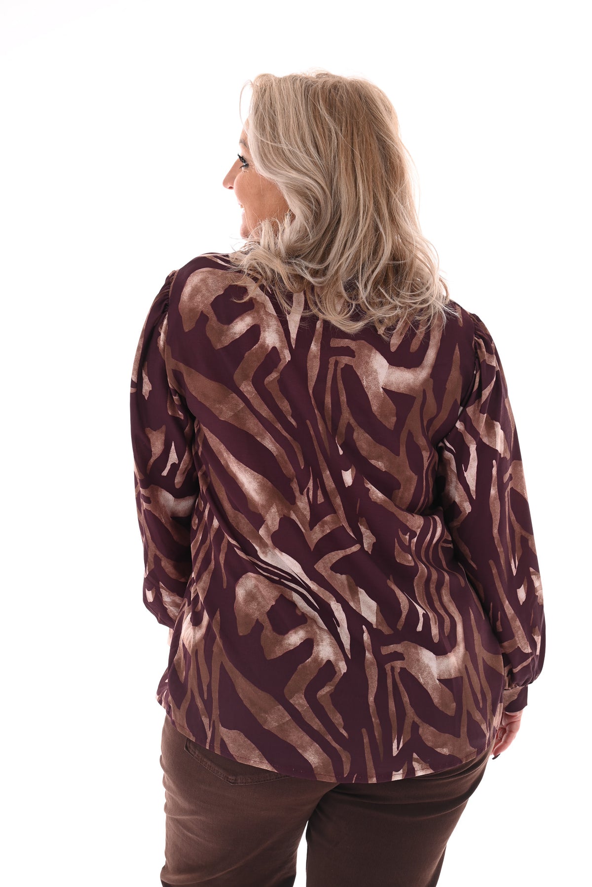 Top v-hals abstracte print aubergine
