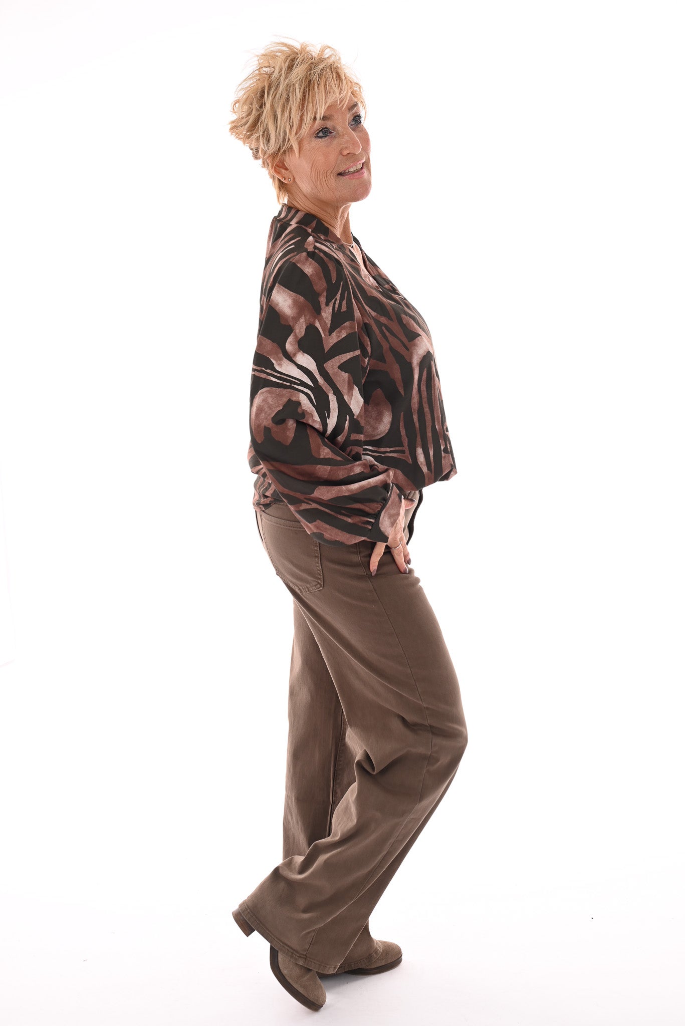 Top v-hals abstracte print legergroen