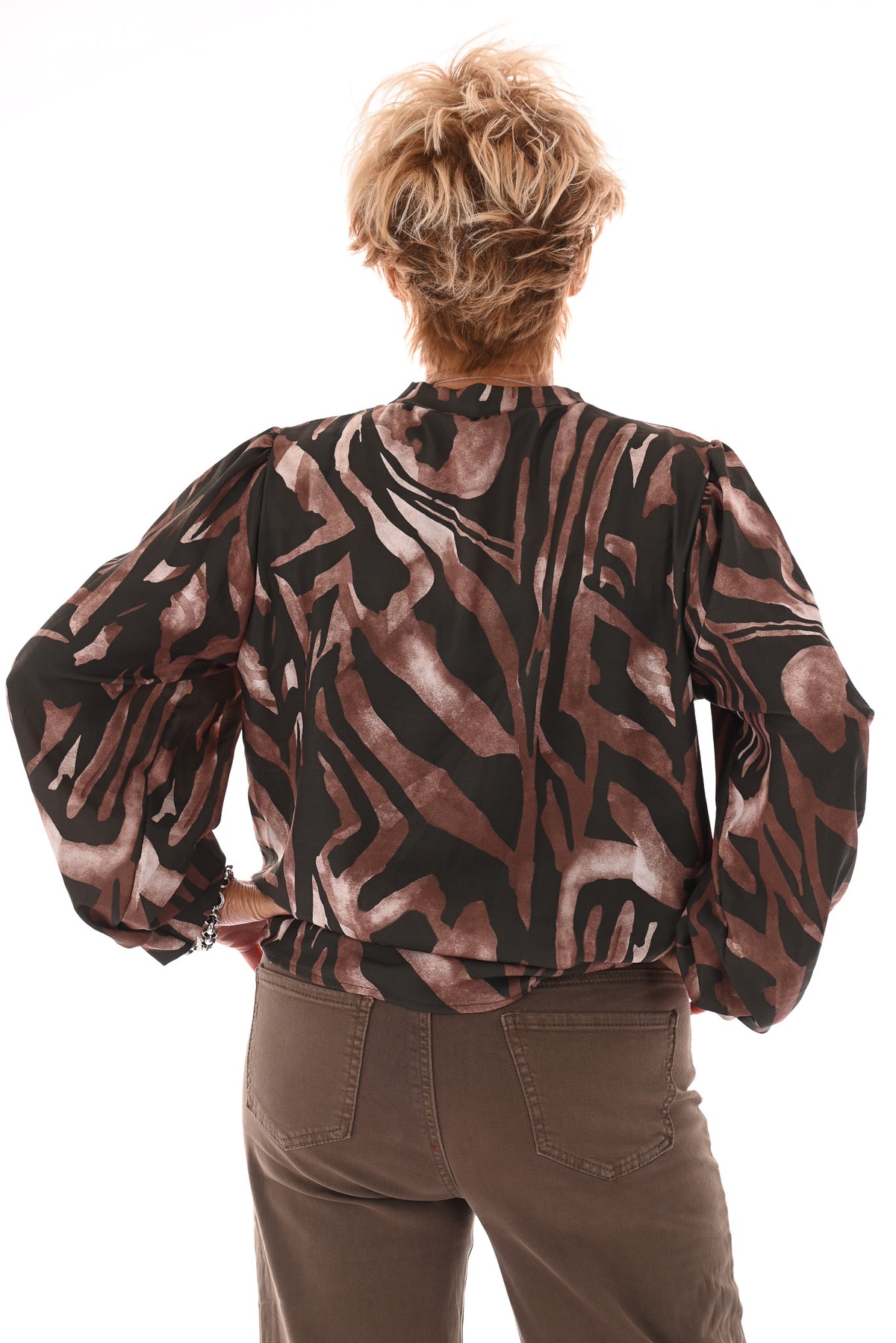 Top v-hals abstracte print legergroen