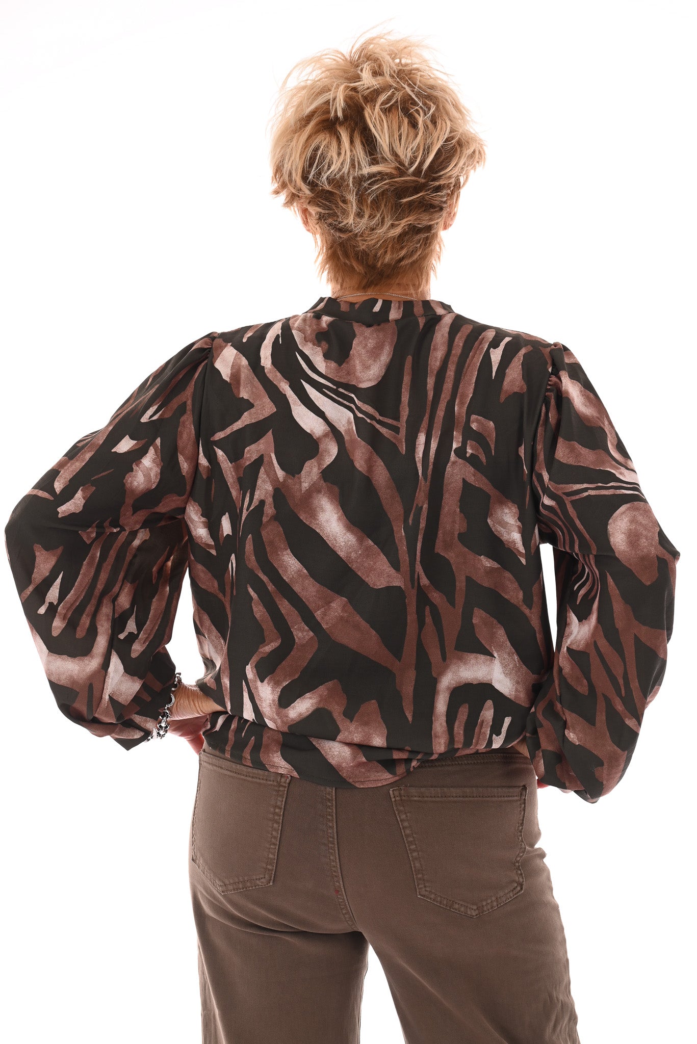 Top v-hals abstracte print legergroen