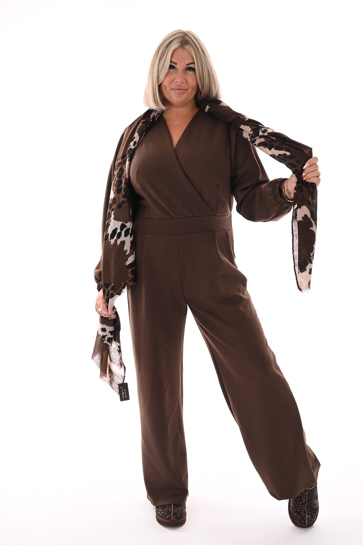 Jumpsuit deluxe v-hals uni bruin