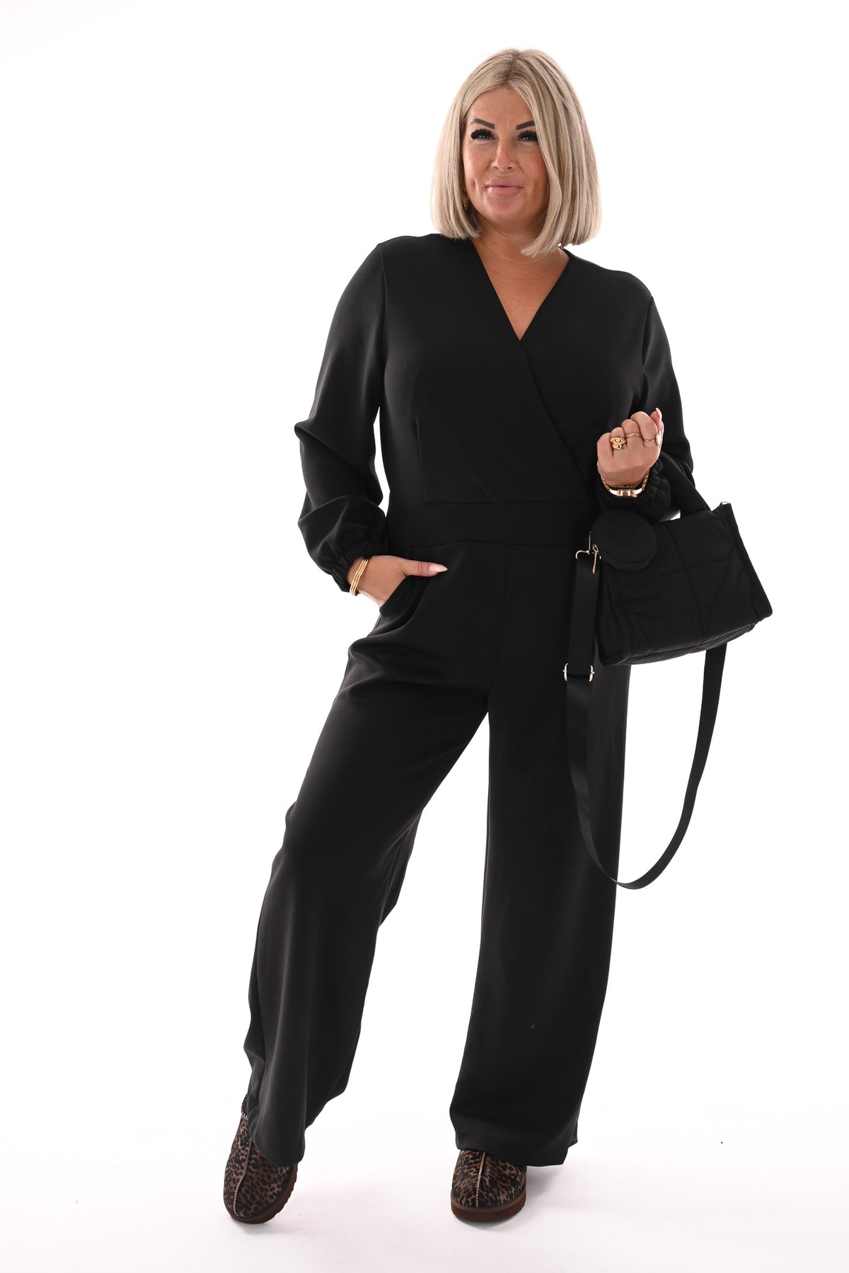 Jumpsuit deluxe v-hals uni zwart