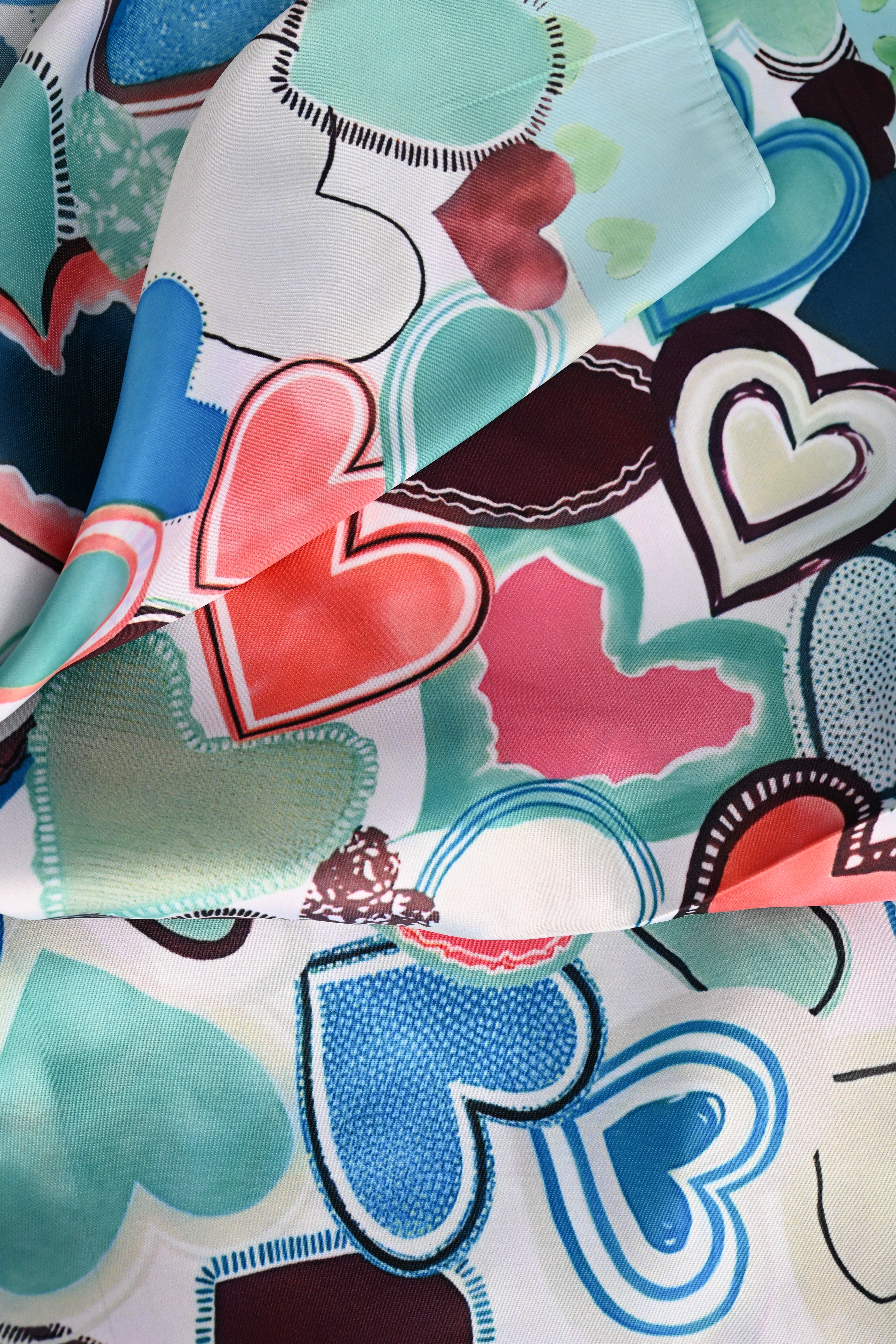 Kort sjaaltje mix hartjes turquoise