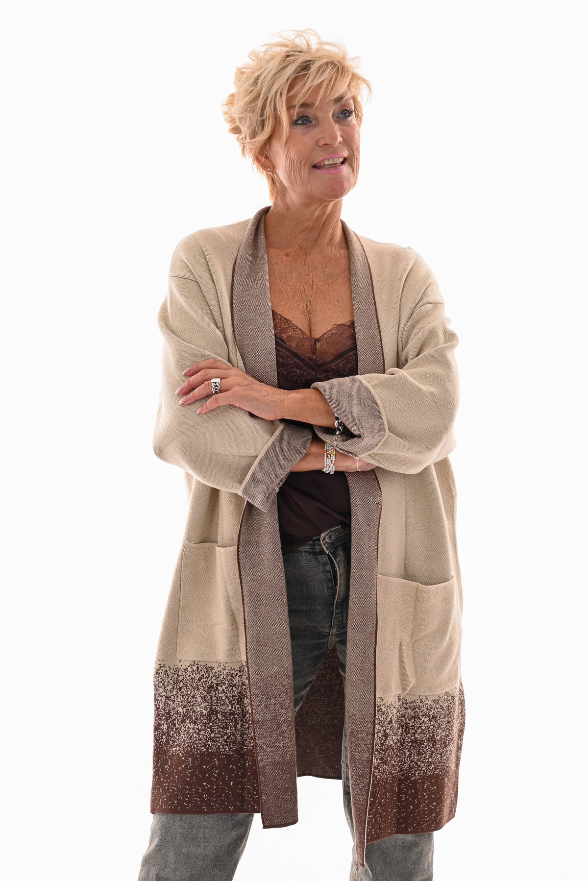 Oversized vest v-hals en grote zakken creme