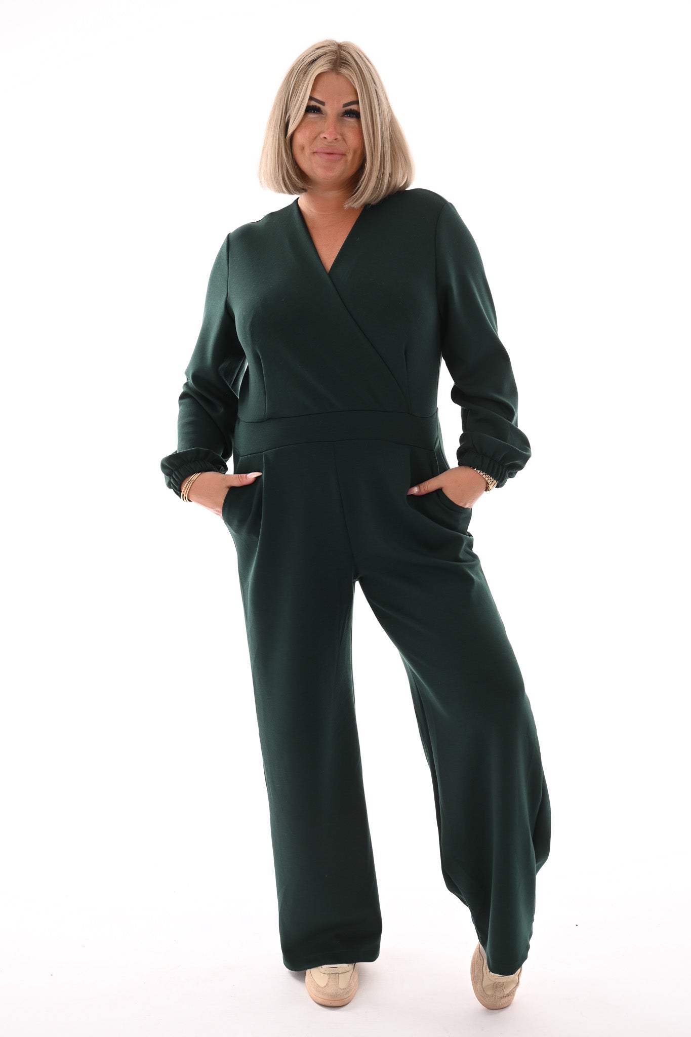 Jumpsuit deluxe v-hals uni flessengroen