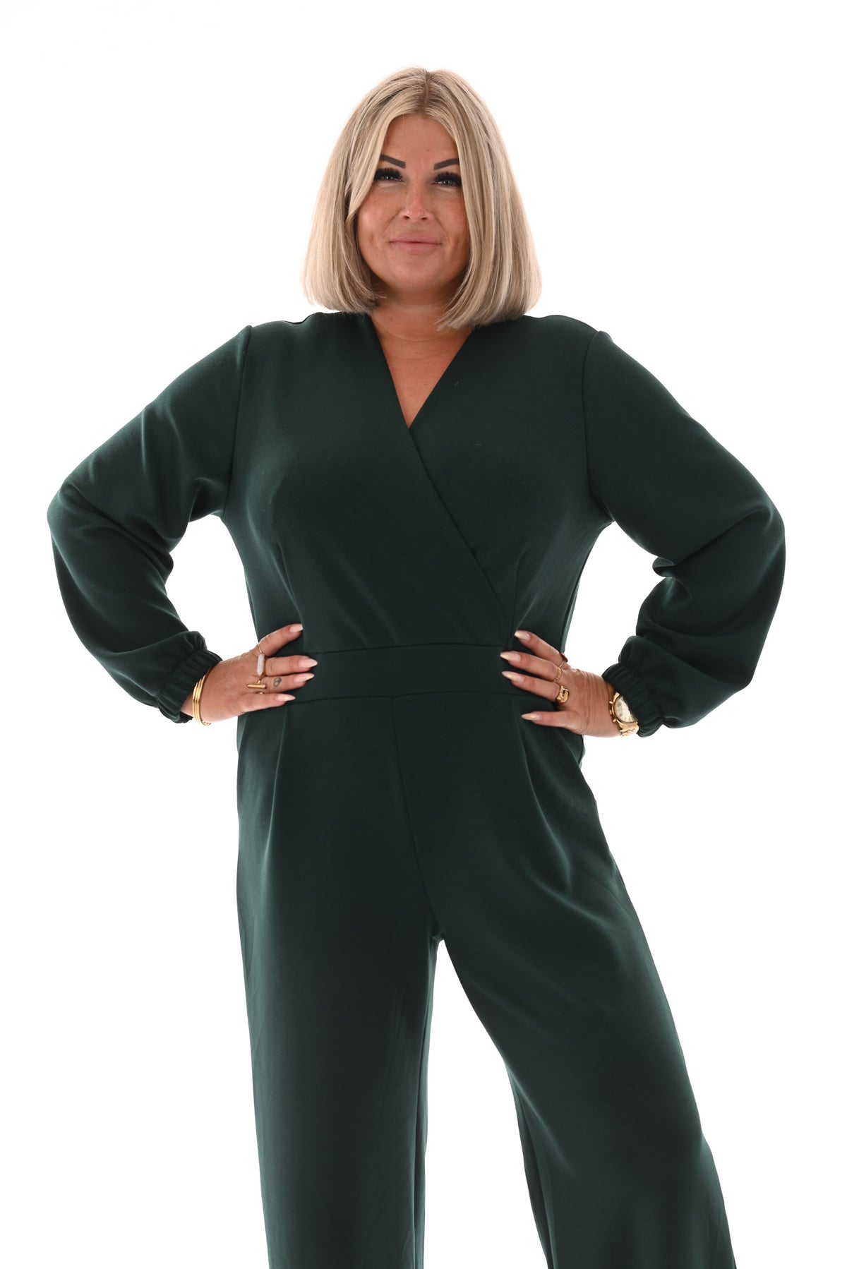 Jumpsuit deluxe v-hals uni flessengroen