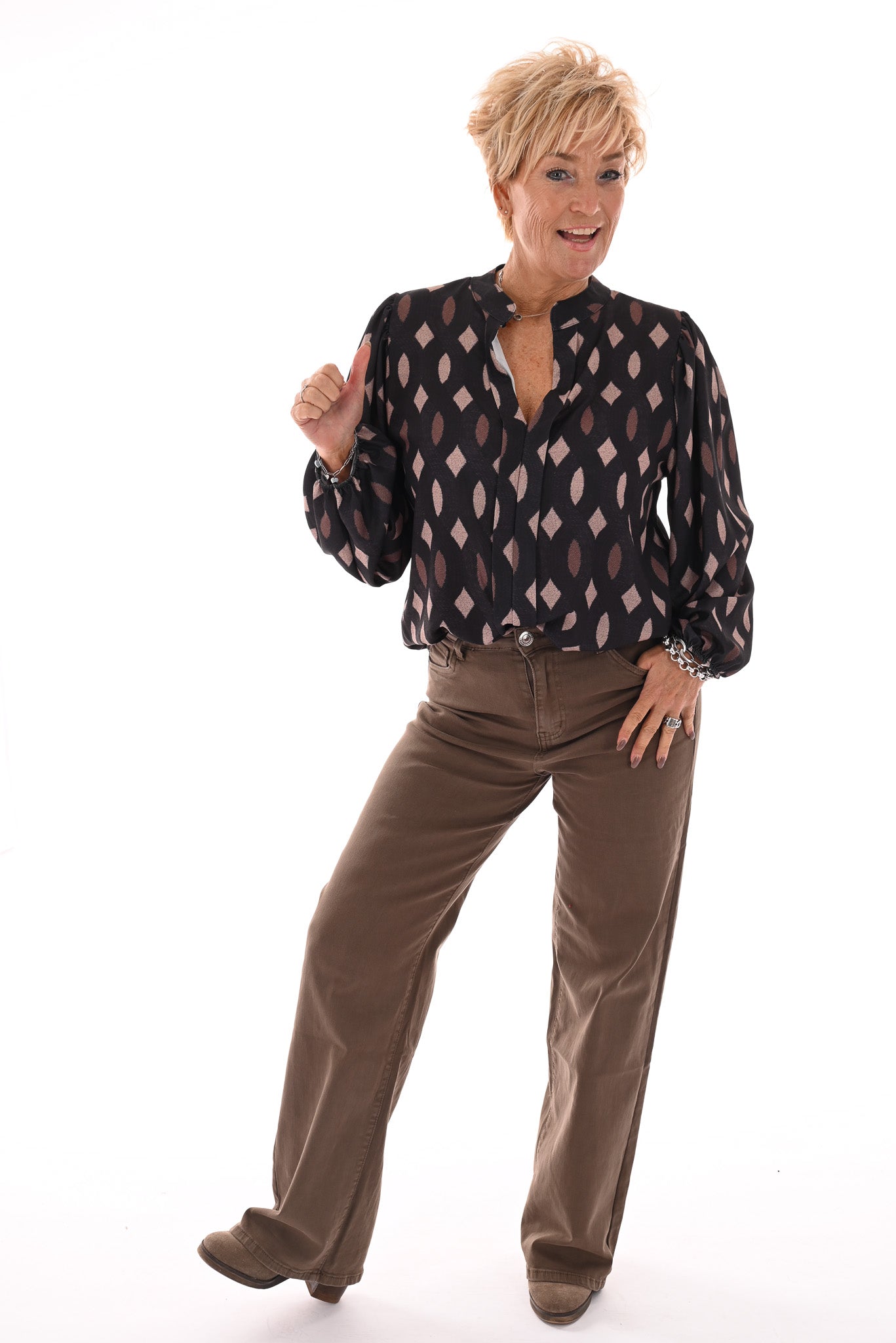 Top lange mouwen v-hals vlechtpatroon zwart