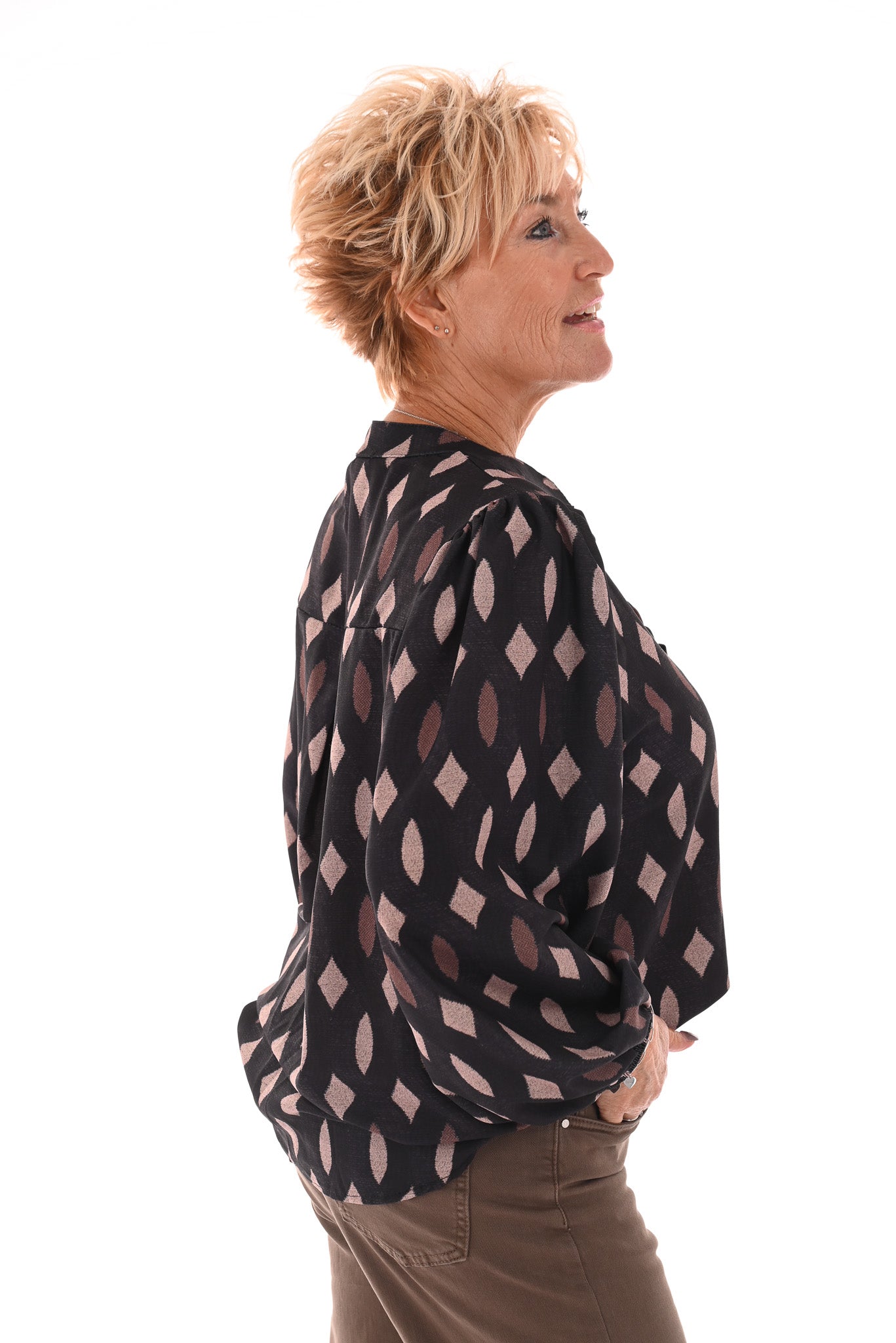 Top lange mouwen v-hals vlechtpatroon zwart