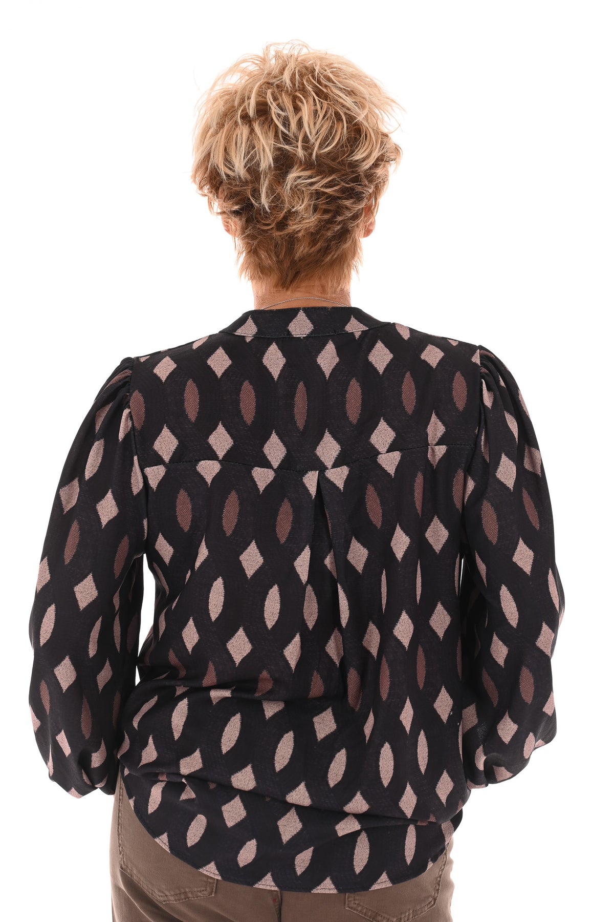 Top lange mouwen v-hals vlechtpatroon zwart