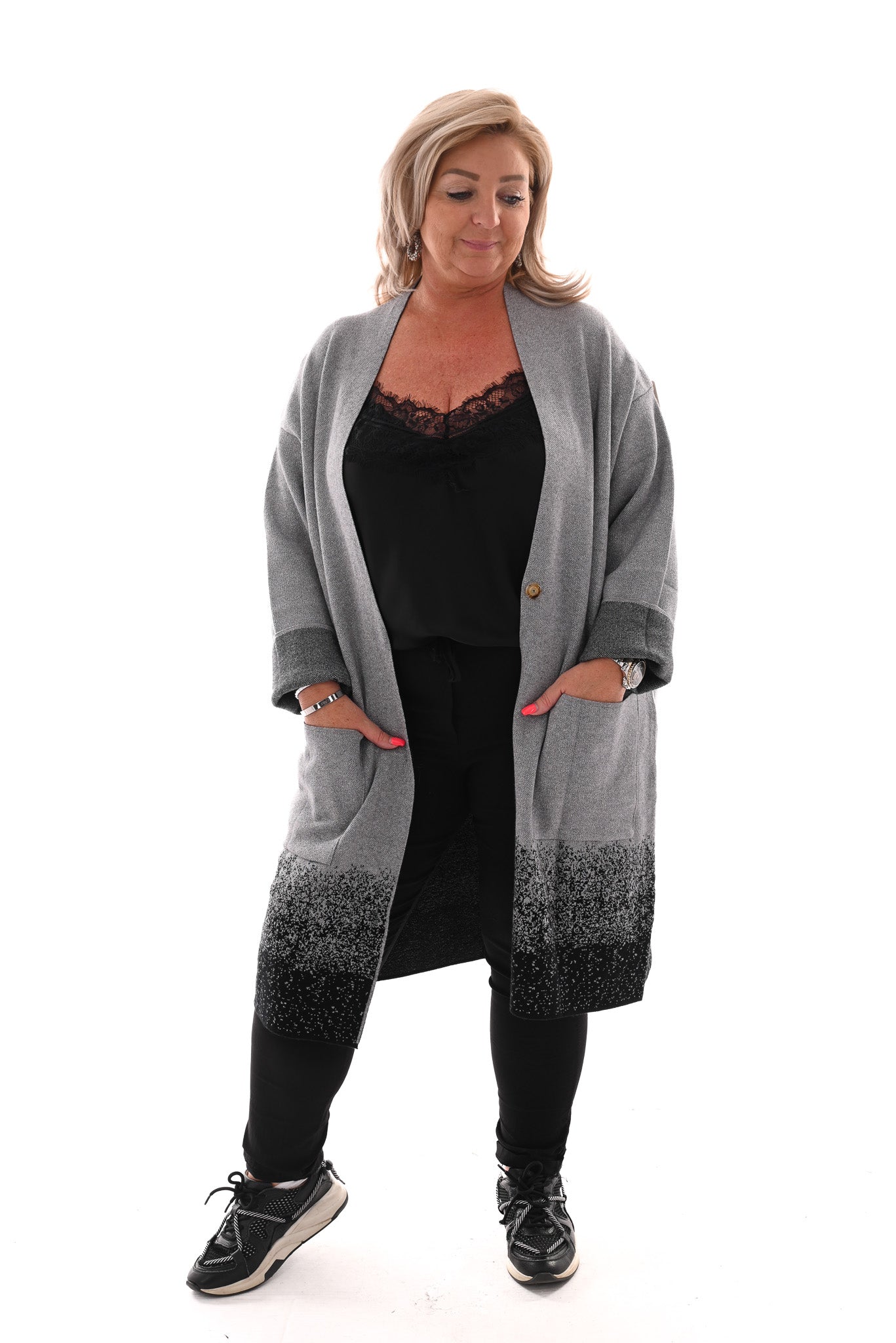 Oversized vest v-hals en grote zakken grijs