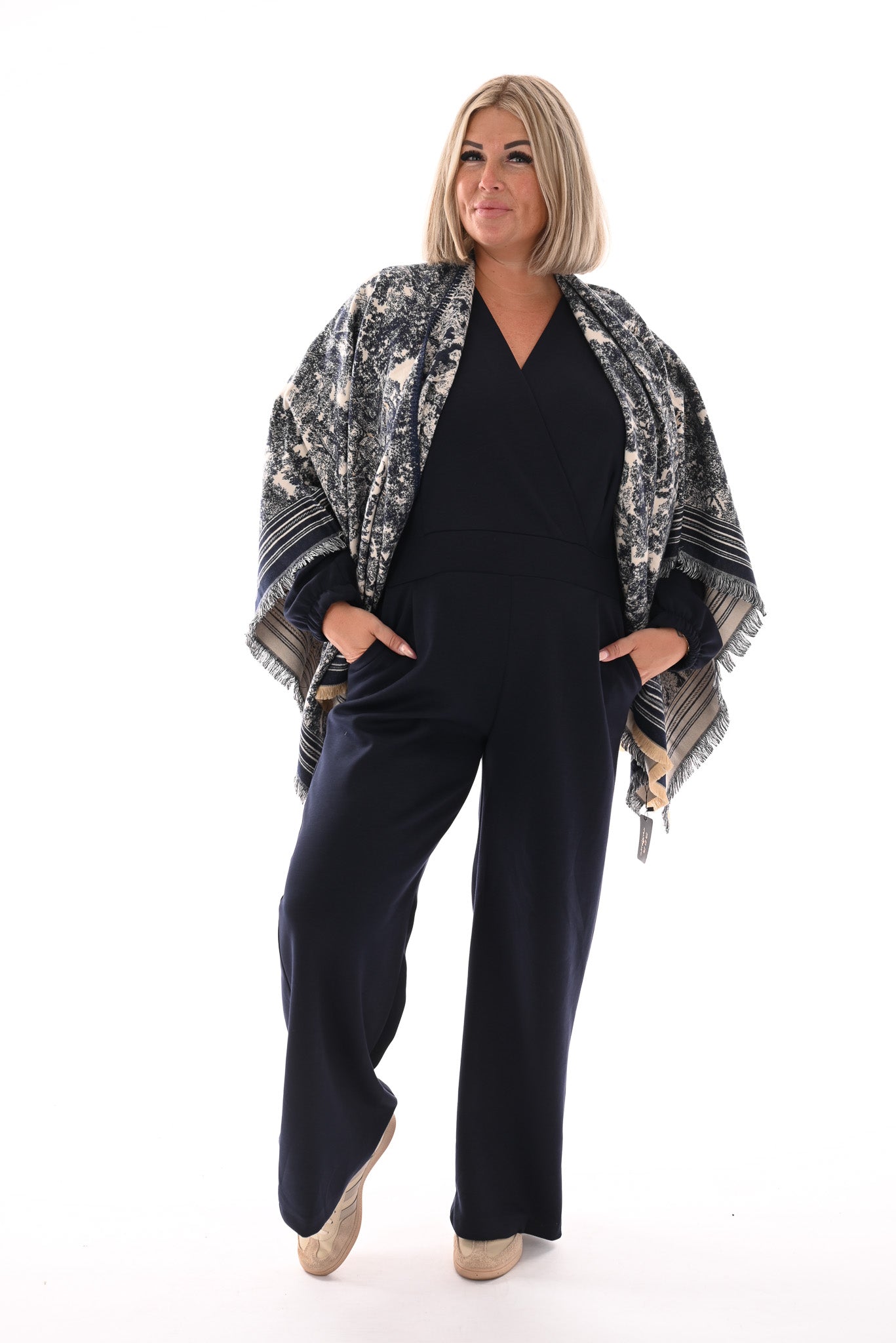 Sjaal Toile de Jouy marineblauw