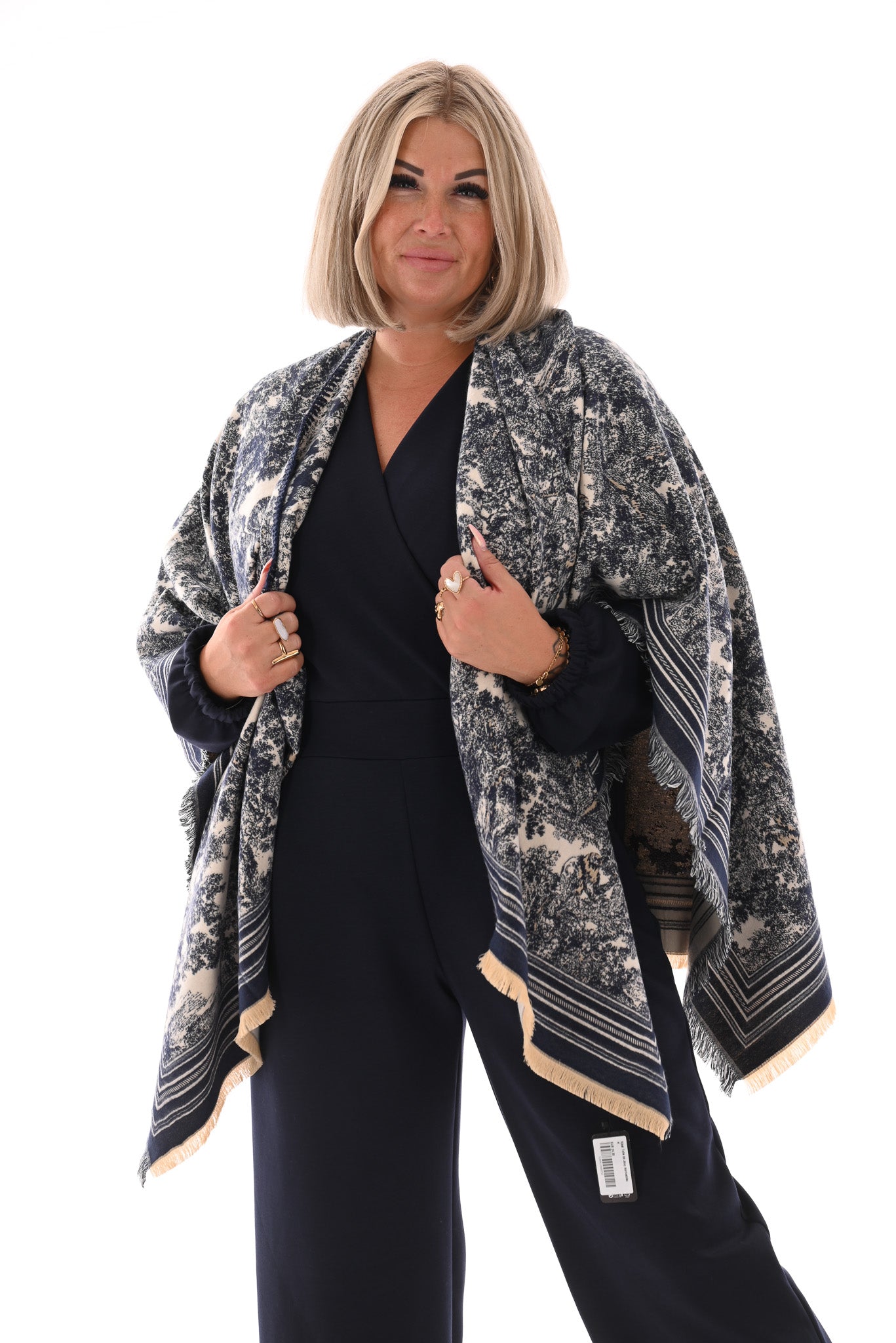 Sjaal Toile de Jouy marineblauw