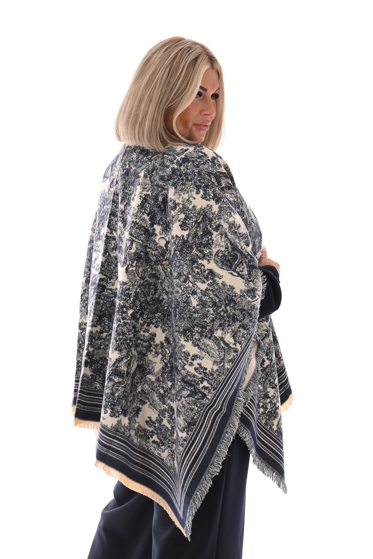 Sjaal Toile de Jouy marineblauw