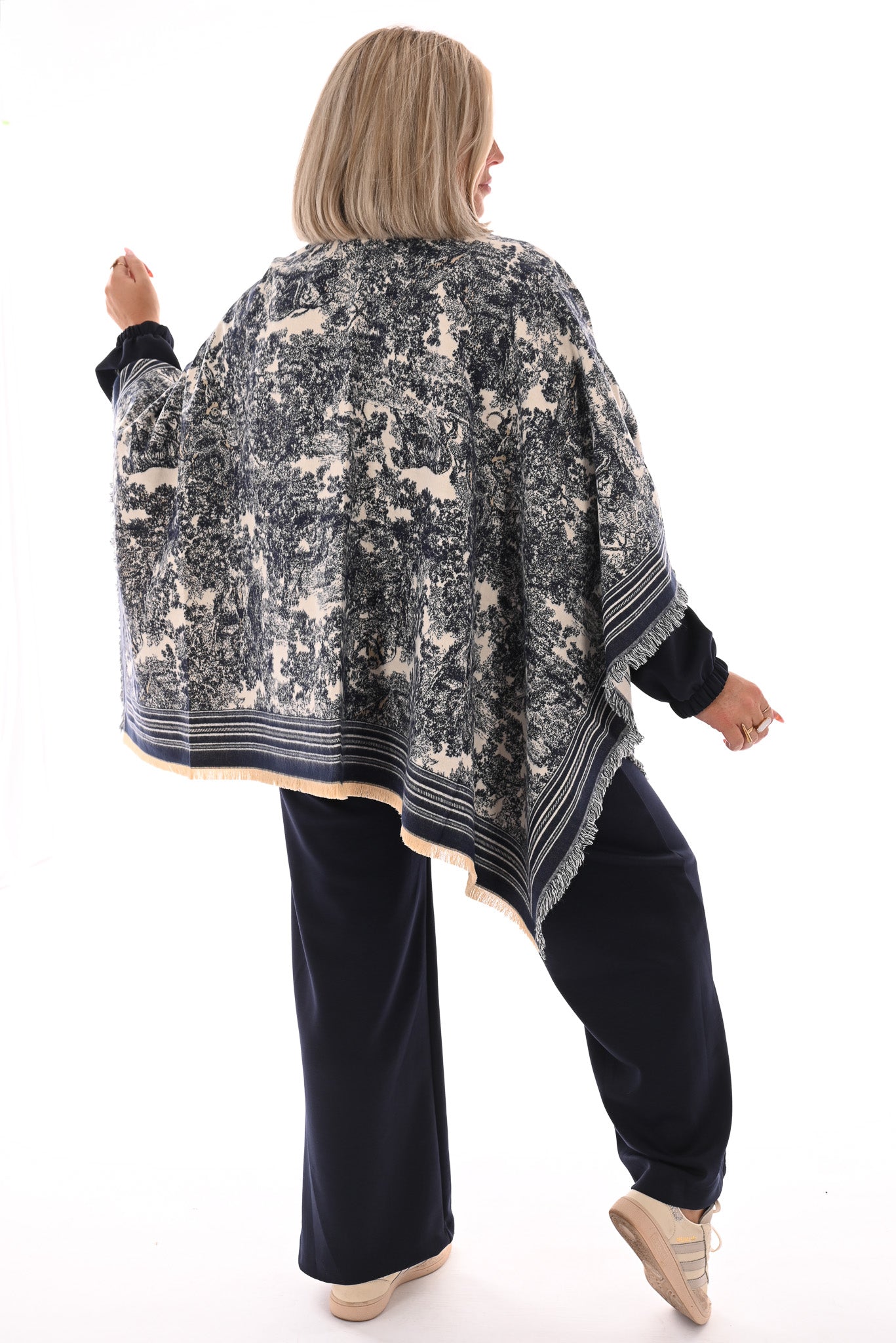 Sjaal Toile de Jouy marineblauw