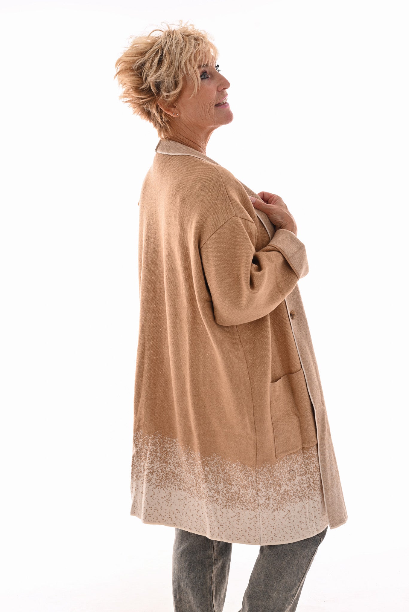 Oversized vest v-hals en grote zakken camel