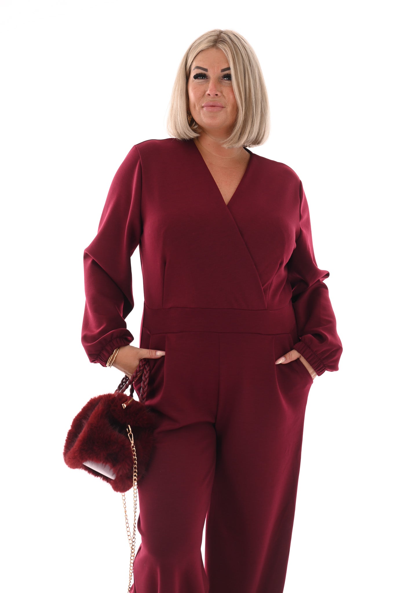 Jumpsuit deluxe v-hals uni bordeaux