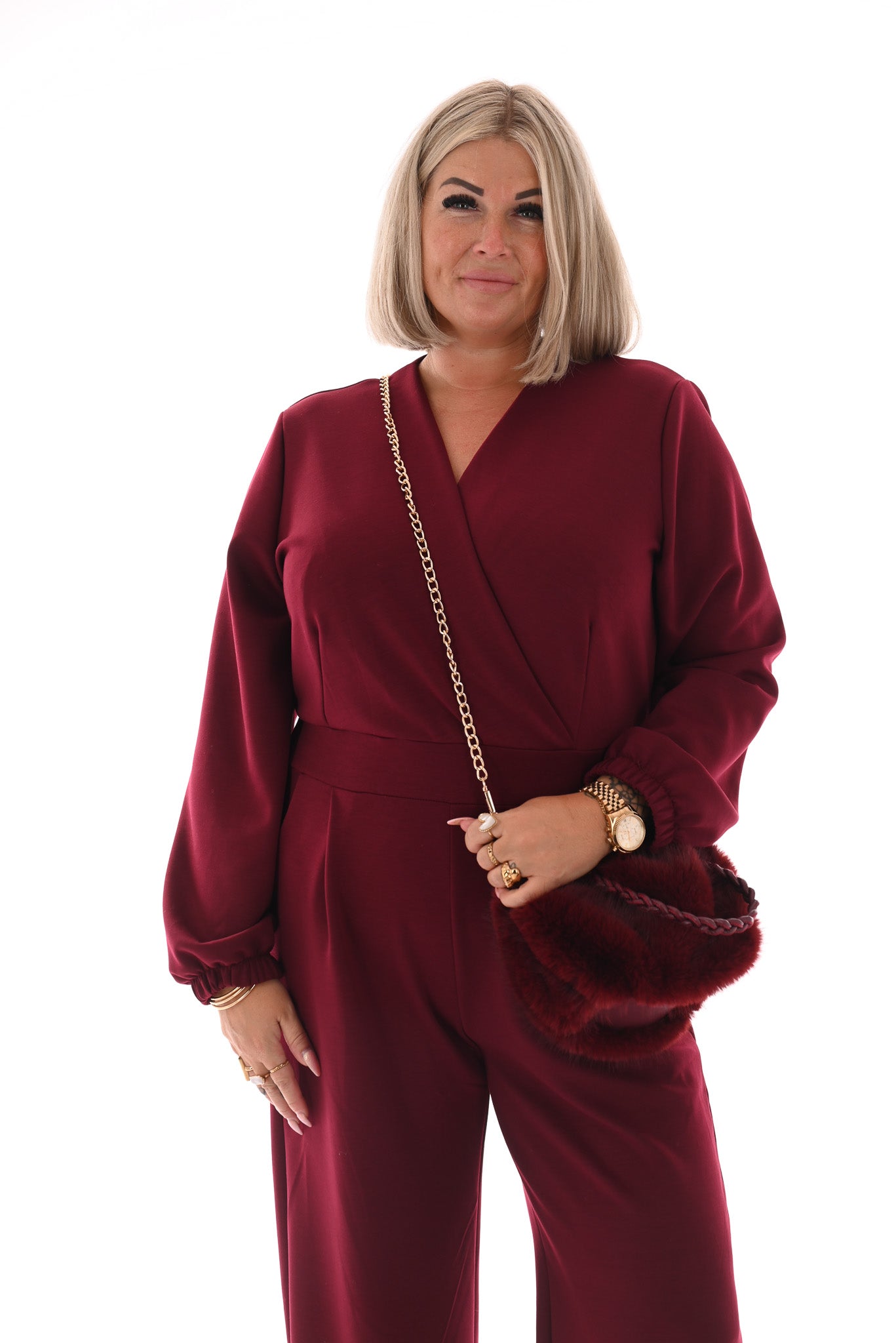 Jumpsuit deluxe v-hals uni bordeaux