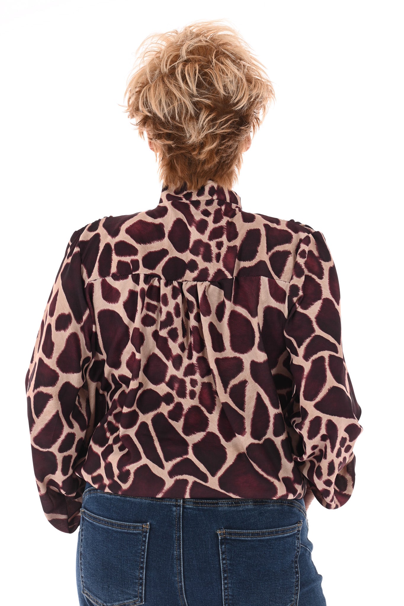 Blouse met strik print giraffe aubergine