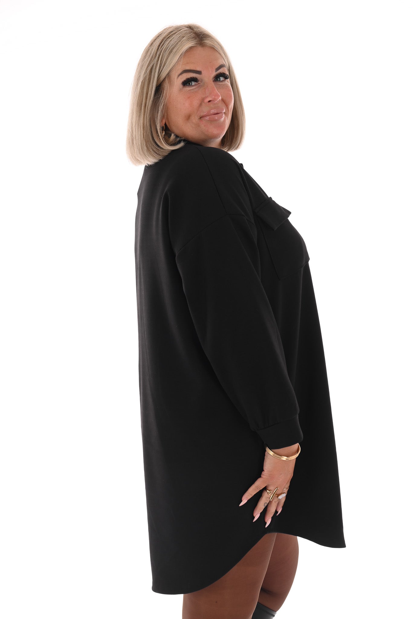 Half lange doorknoop blouse uni zwart