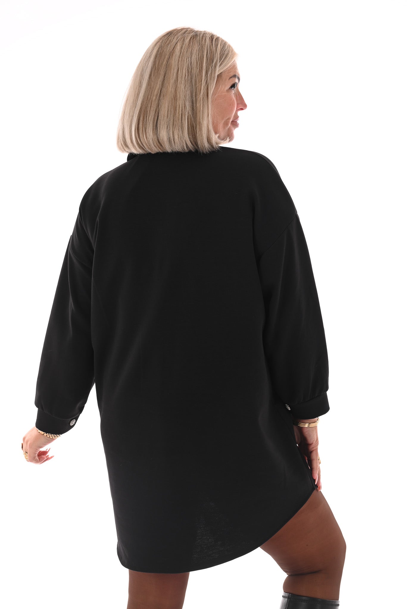 Half lange doorknoop blouse uni zwart