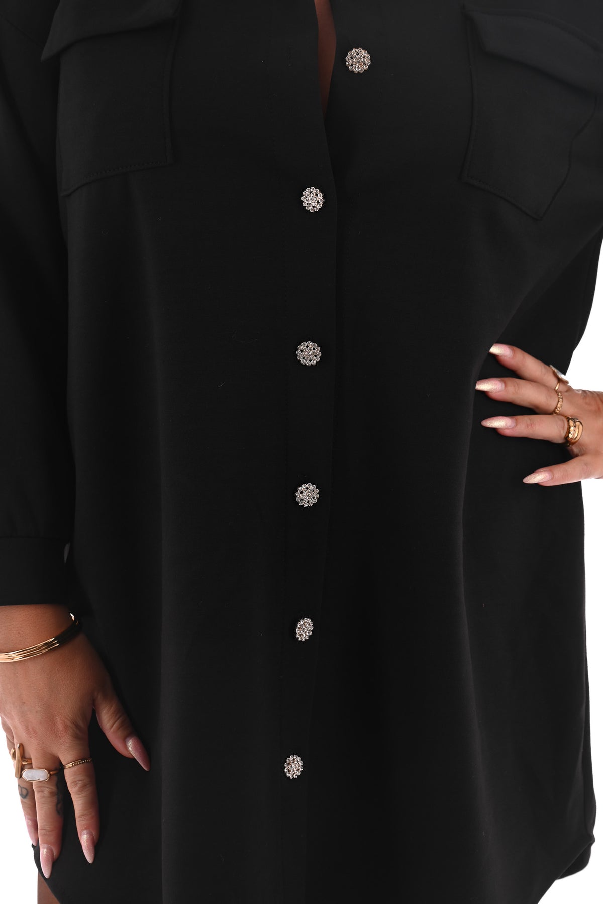 Half lange doorknoop blouse uni zwart