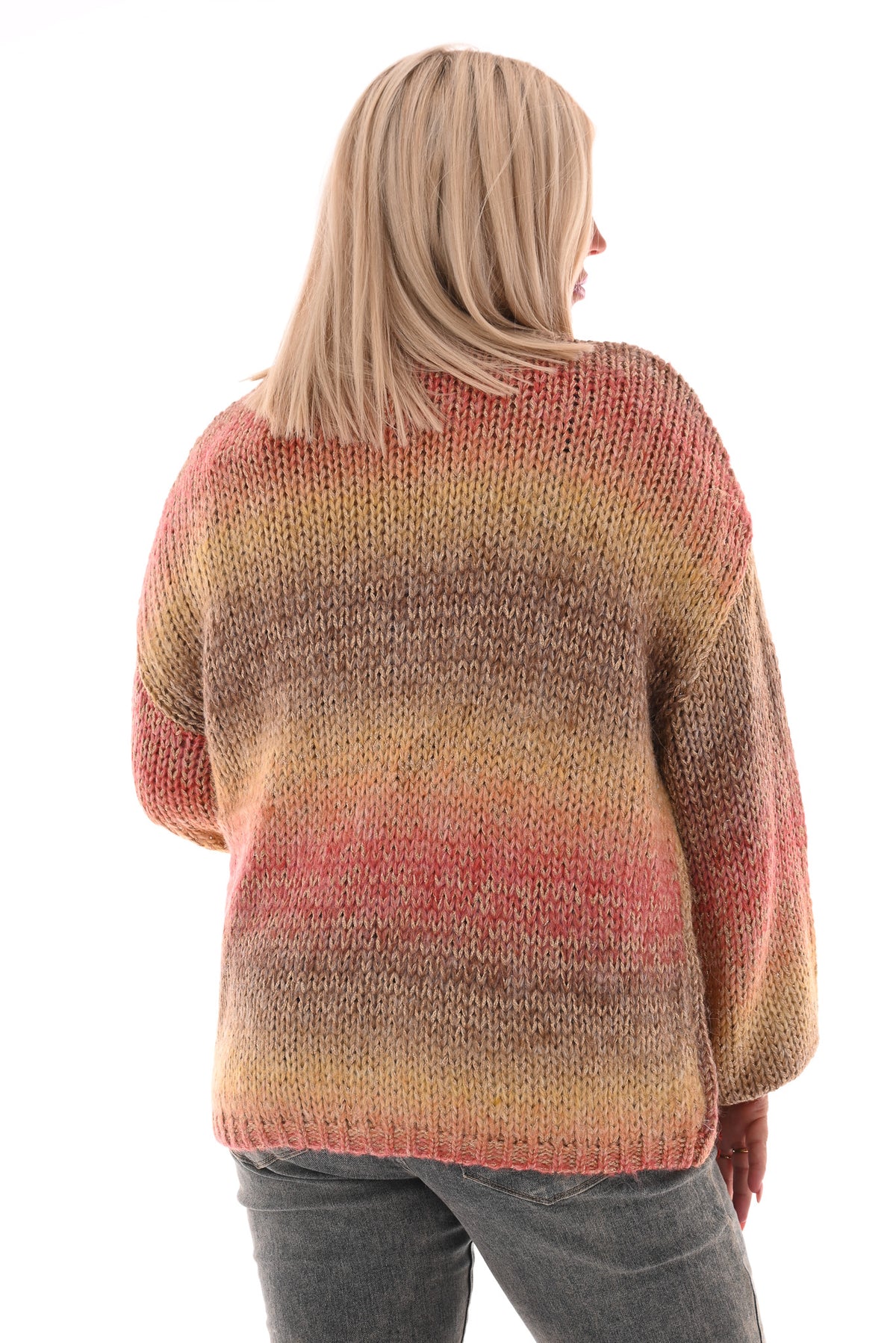 Gebreid vest gekleurd met franjes rood/beige
