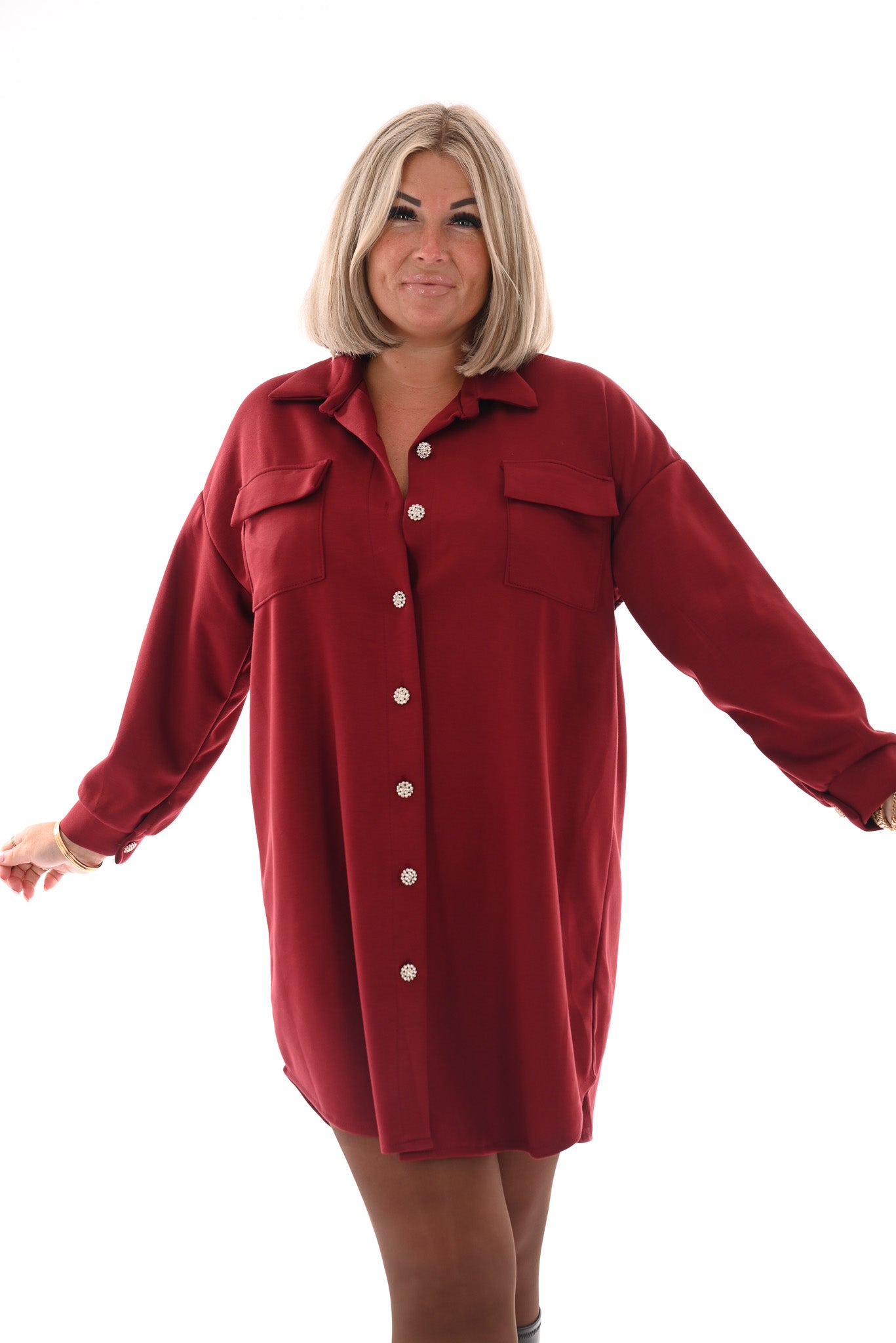 Half lange doorknoop blouse uni bordeaux