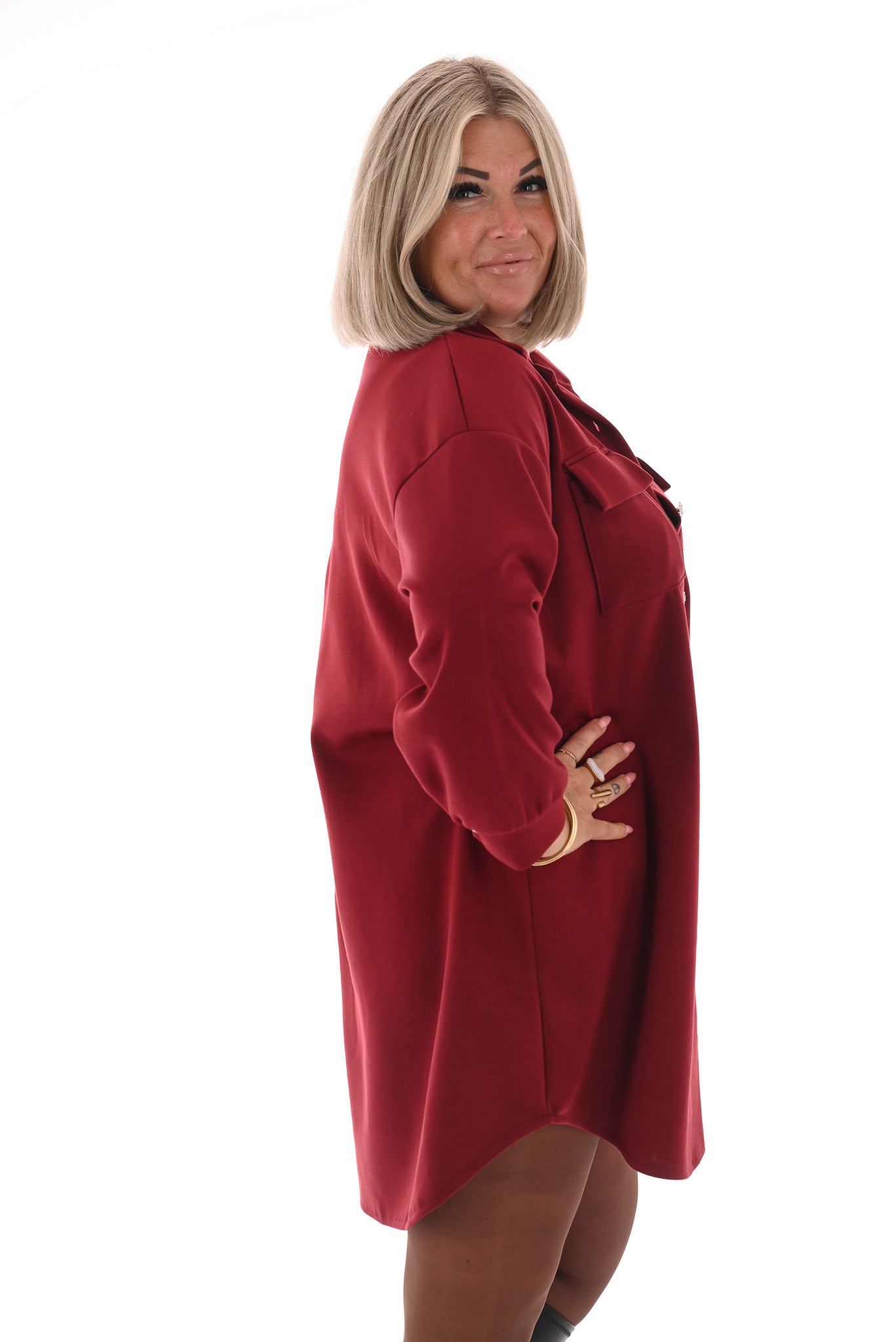 Half lange doorknoop blouse uni bordeaux