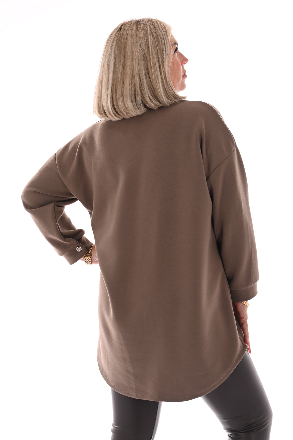 Half lange doorknoop blouse uni taupe