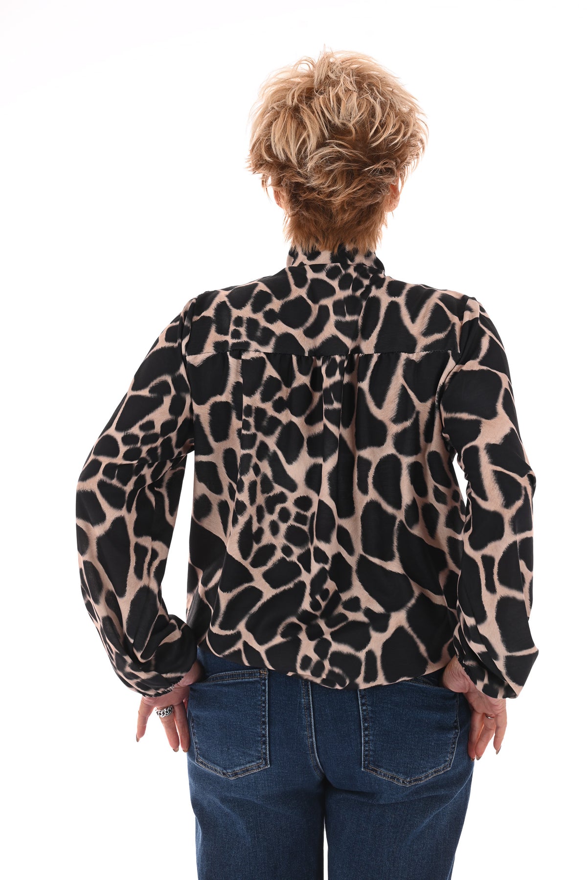 Blouse met strik print giraffe zwart