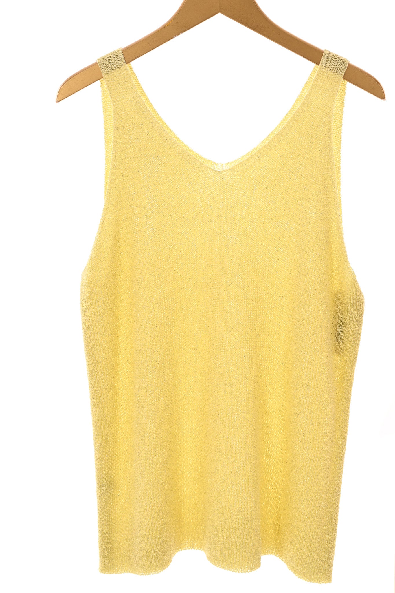 Hemdje lurex v-hals lichtgeel