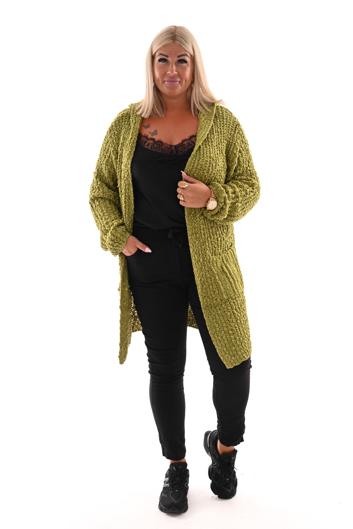 Half lang vest boucle met capuchon groen
