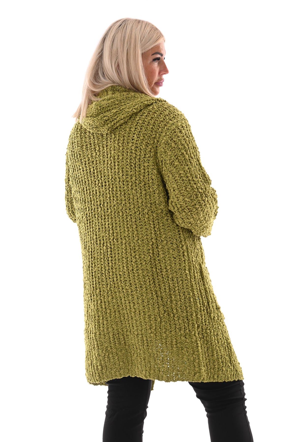 Half lang vest boucle met capuchon groen