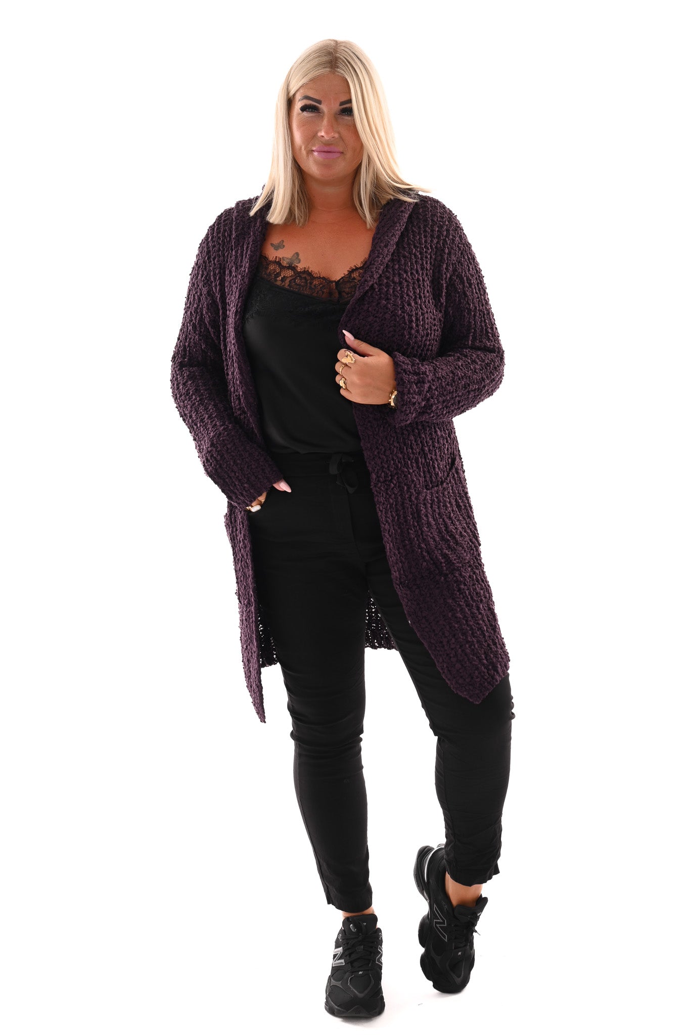 Half lang vest boucle met capuchon paars
