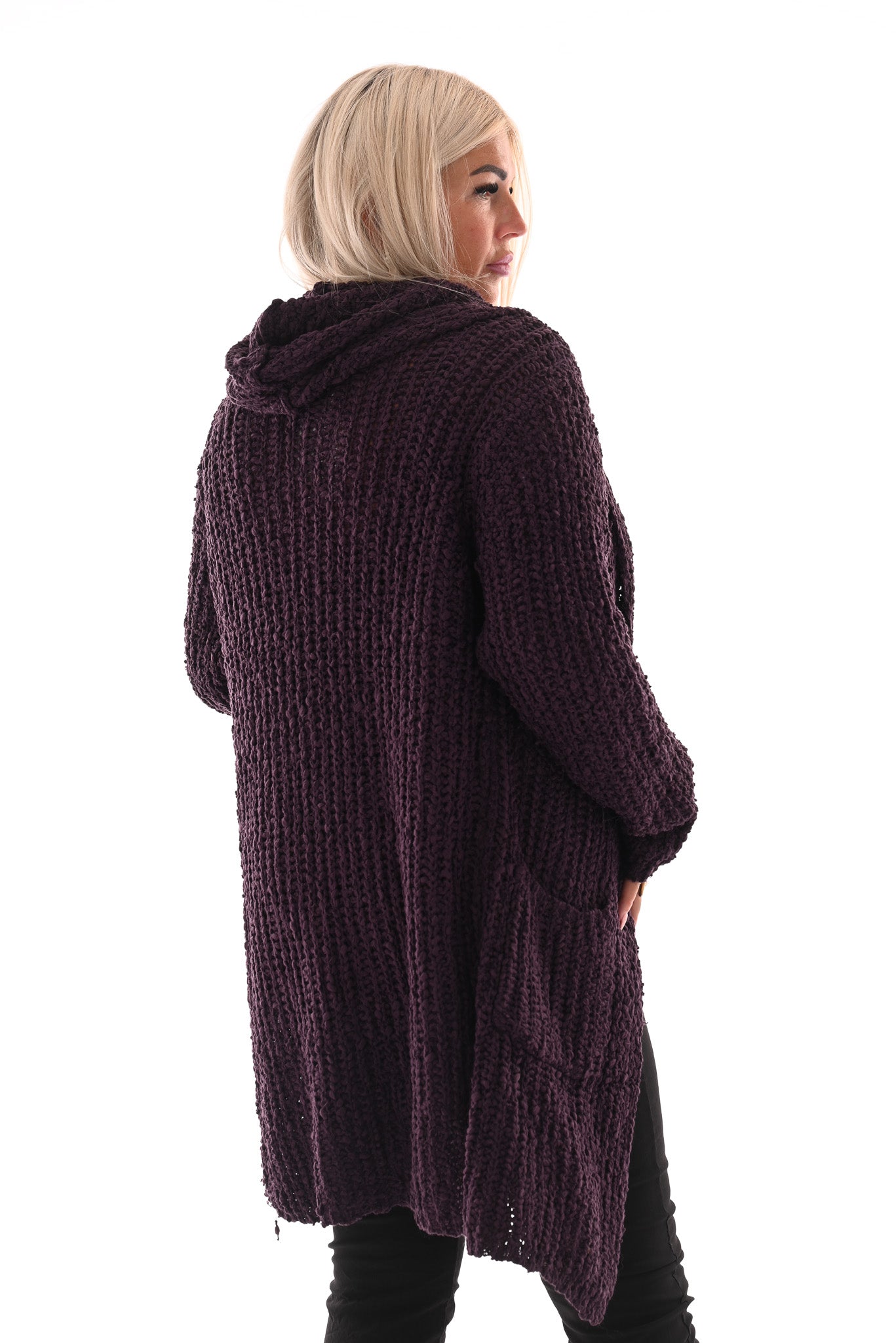 Half lang vest boucle met capuchon paars