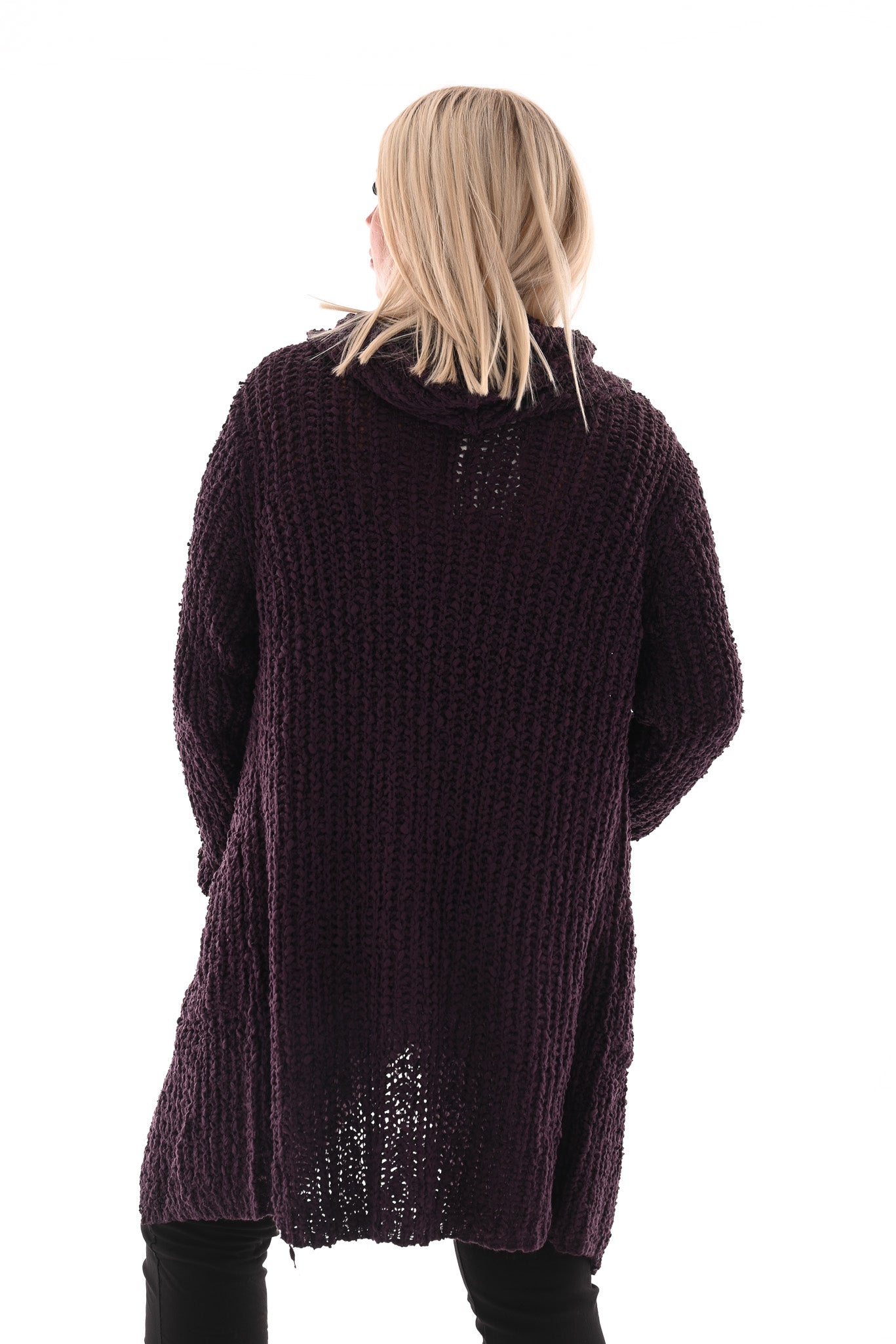 Half lang vest boucle met capuchon paars