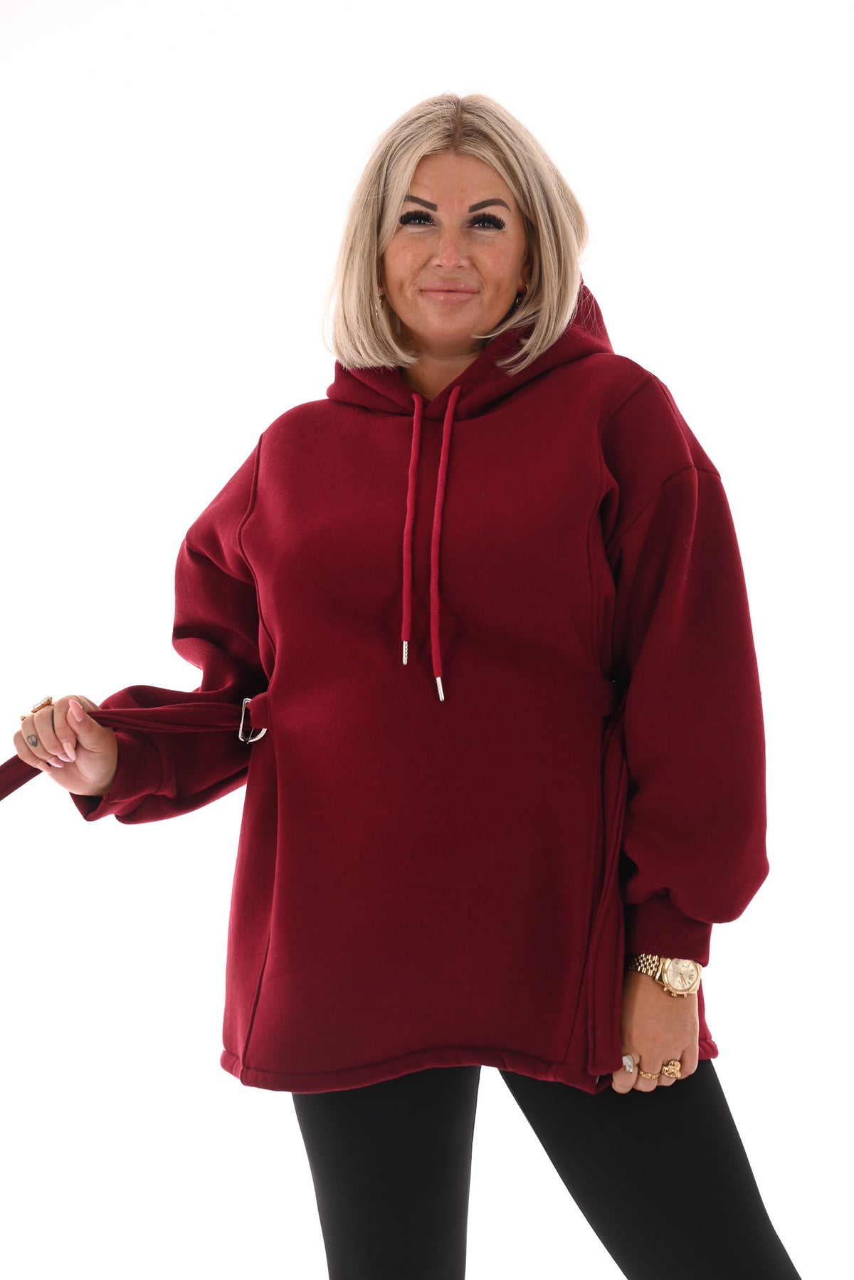 Lange sweater gesp detail bordeaux