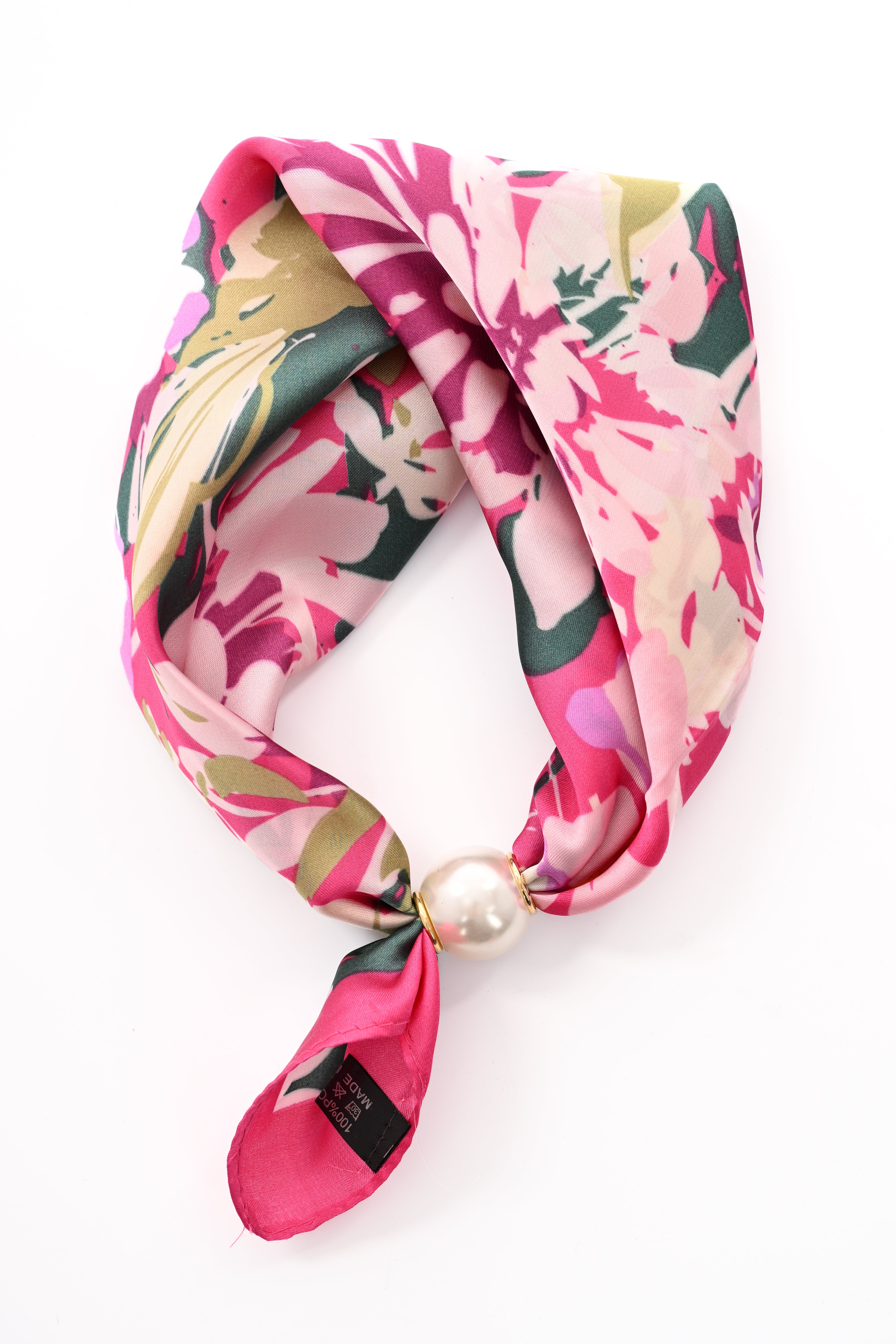 Kort sjaaltje parel met magneet bloemen fuchsia