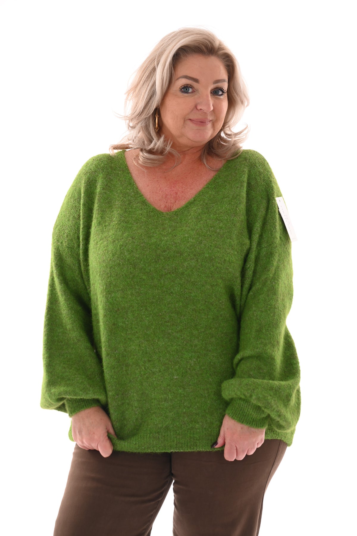 Fijn gebreide basic trui v-hals appelgroen