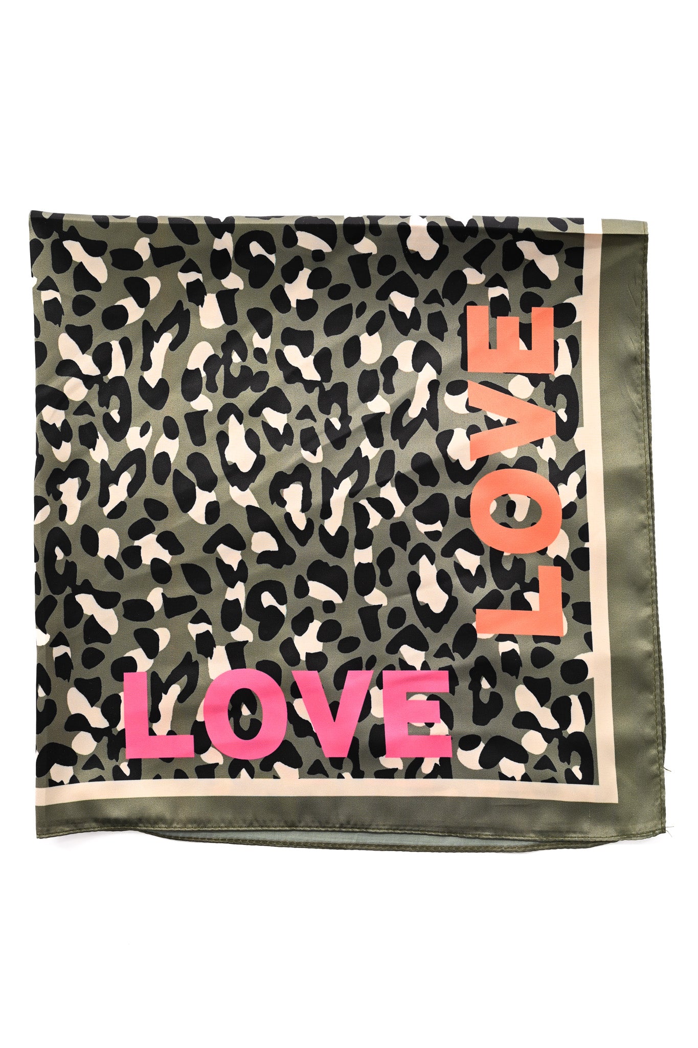Kort sjaaltje panter print love legergroen