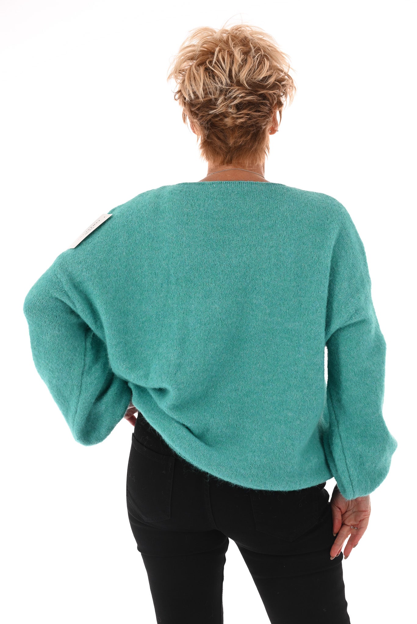 Fijn gebreide basic trui v-hals turquoise