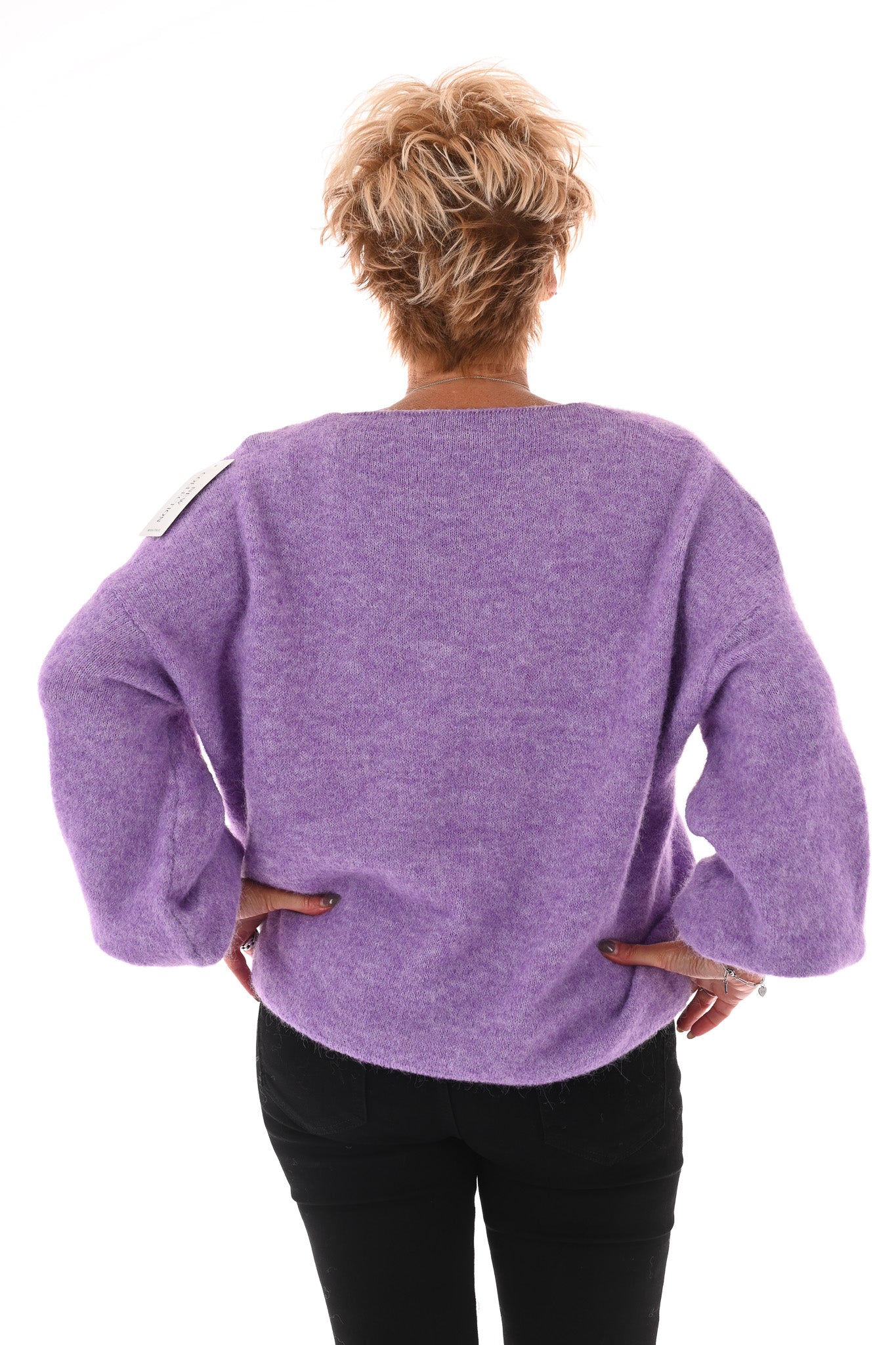 Fijn gebreide basic trui v-hals lila