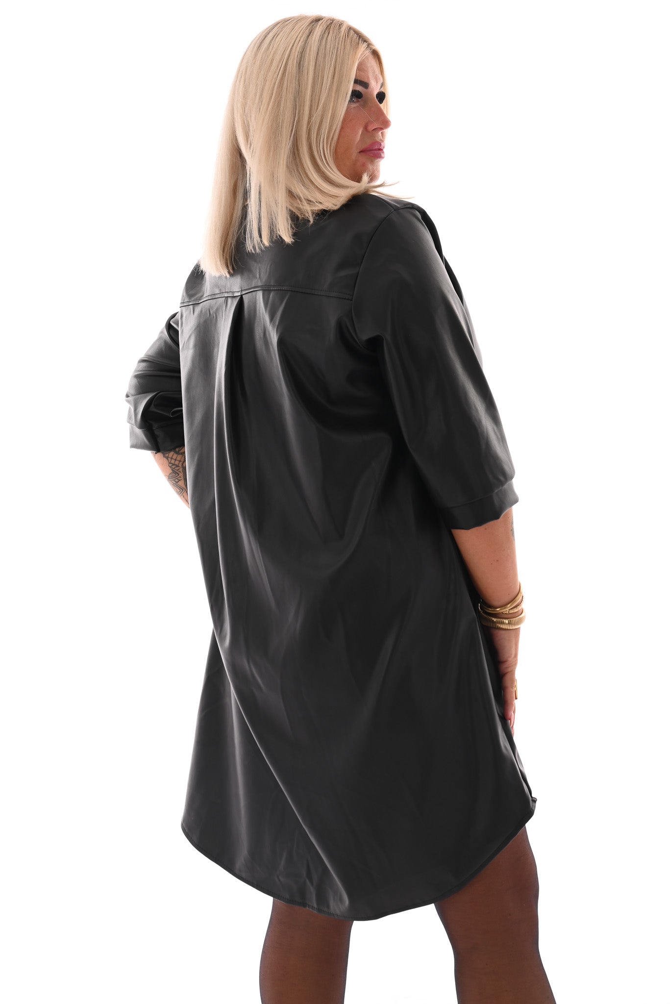 Leatherlook doorknoop jurk zwart