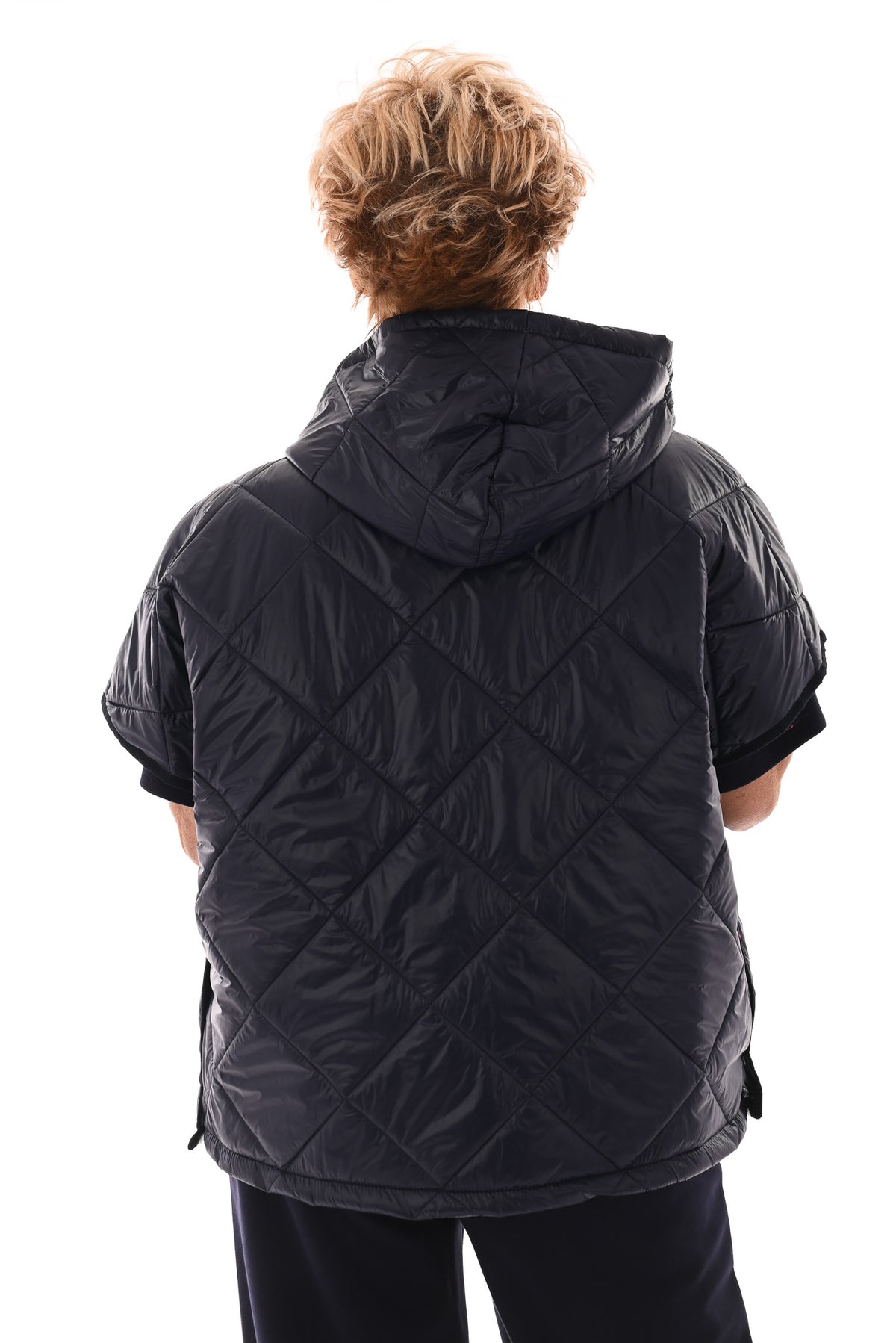 Korte bodywarmer met capuchon marineblauw
