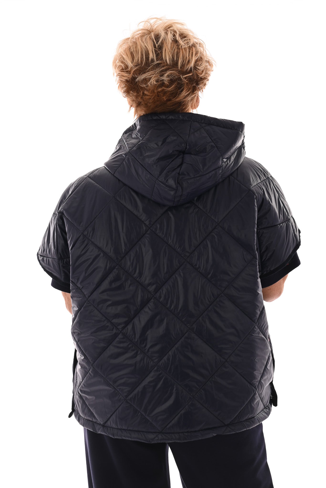 Korte bodywarmer met capuchon marineblauw